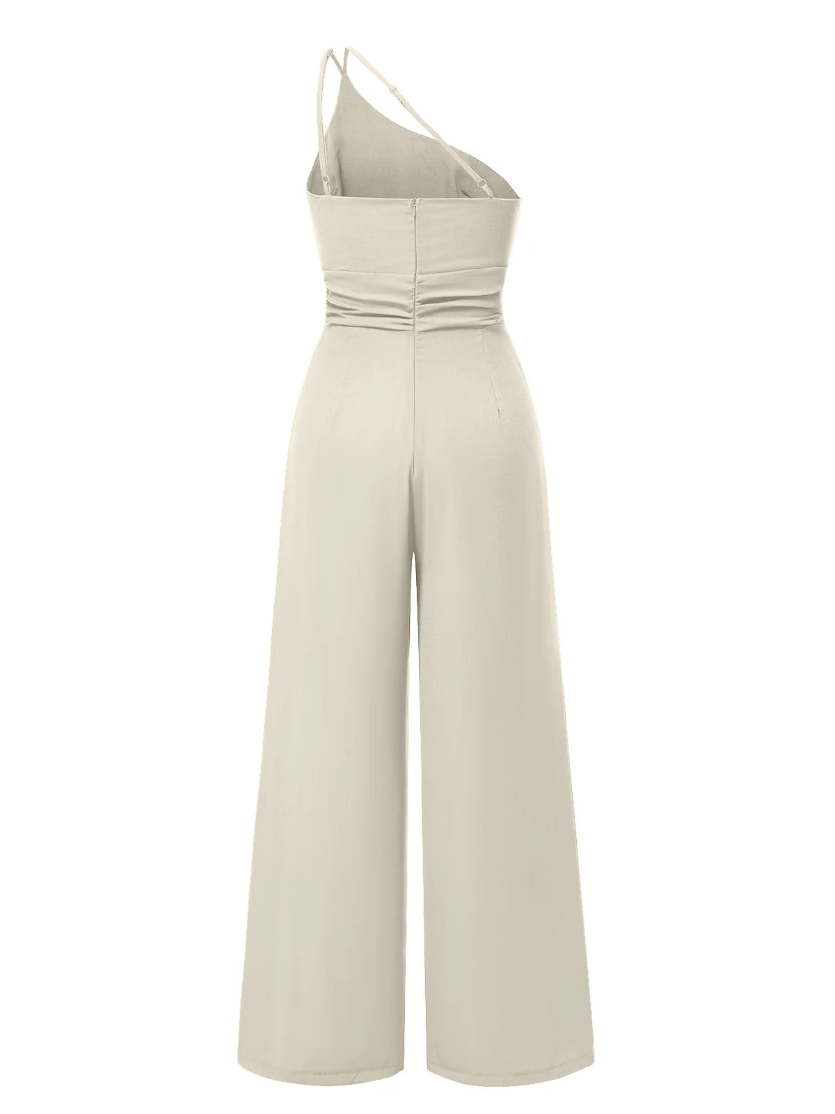 1940s Solid One-Shoulder Suspender Loose Wide-Leg Jumpsuit - Image 3