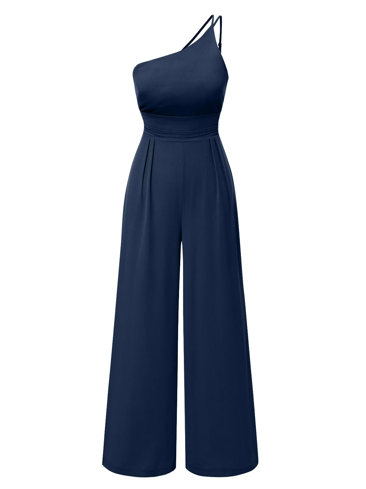 1940s Solid One-Shoulder Suspender Loose Wide-Leg Jumpsuit - Image 5