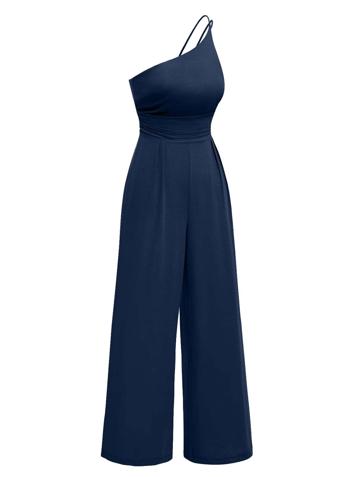 1940s Solid One-Shoulder Suspender Loose Wide-Leg Jumpsuit - Image 6