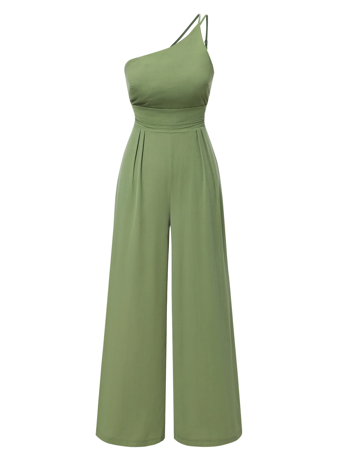 1940s Solid One-Shoulder Suspender Loose Wide-Leg Jumpsuit - Image 9
