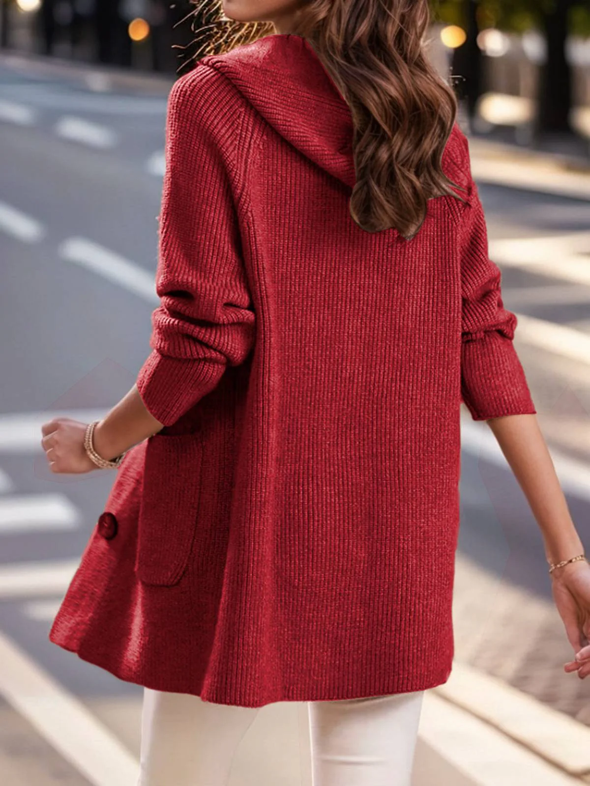 1940s Solid Pockets Knitted Hooded Coat - Image 3