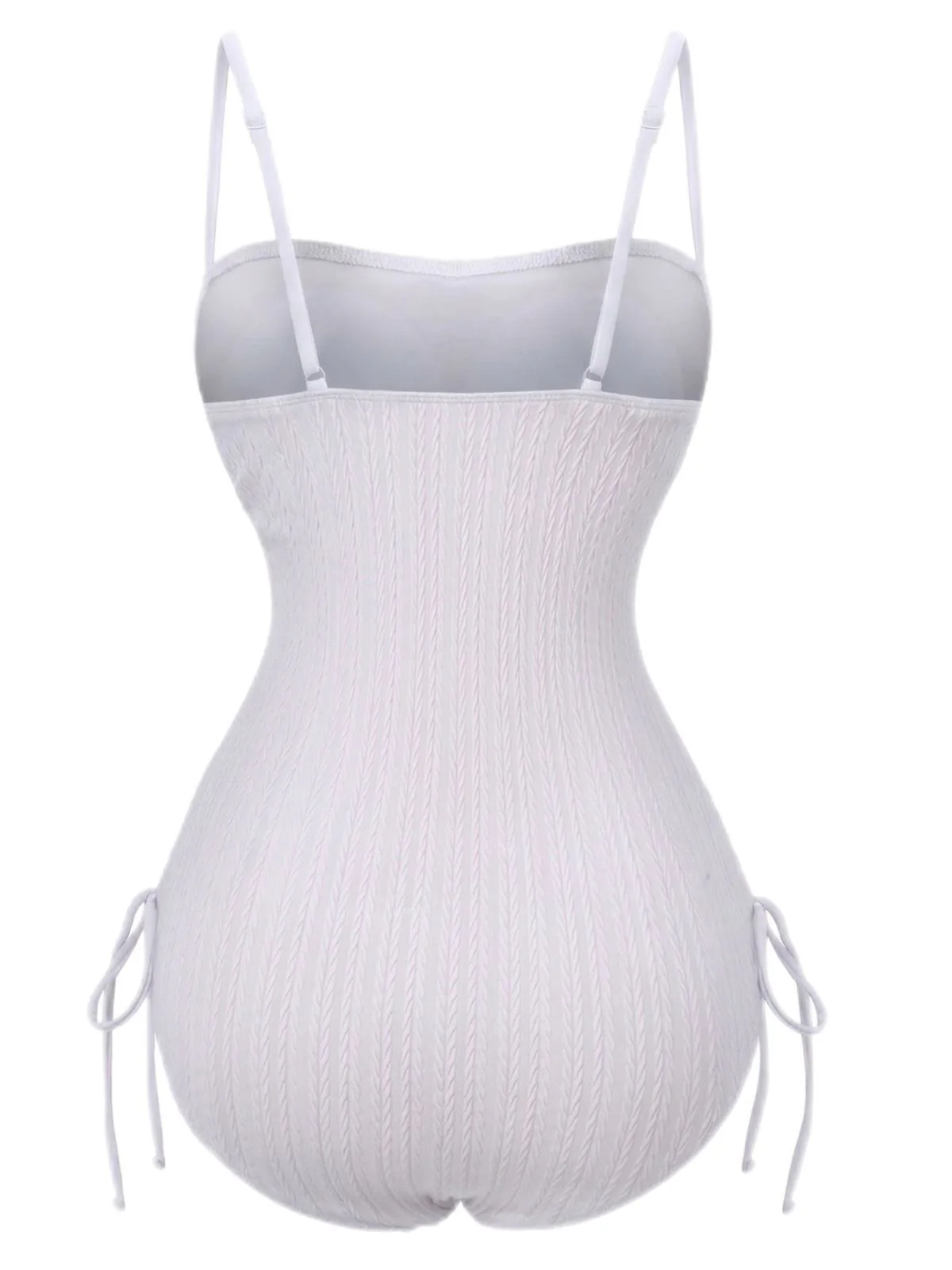 1940s Solid Ruched Spaghetti Strap One-Piece Swimsuit - Image 11