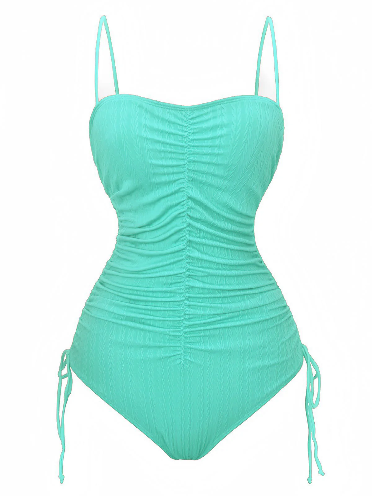 1940s Solid Ruched Spaghetti Strap One-Piece Swimsuit - Image 12