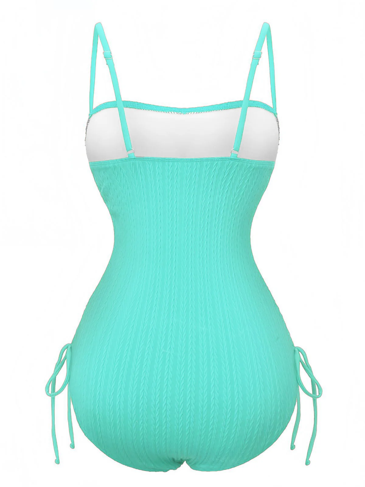 1940s Solid Ruched Spaghetti Strap One-Piece Swimsuit - Image 13