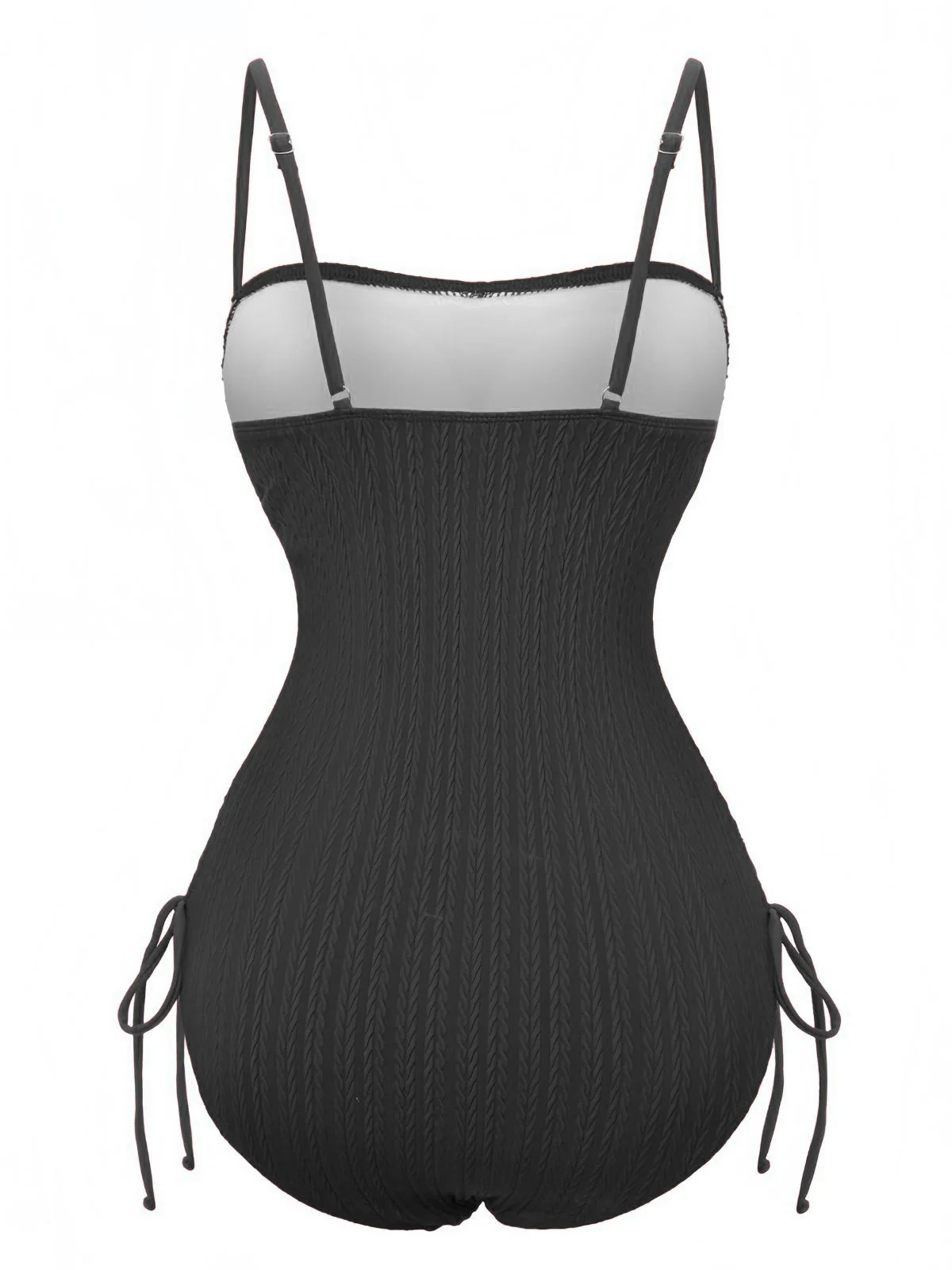 1940s Solid Ruched Spaghetti Strap One-Piece Swimsuit - Image 15