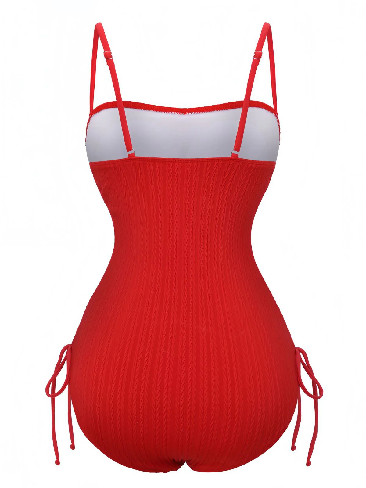 1940s Solid Ruched Spaghetti Strap One-Piece Swimsuit - Image 3