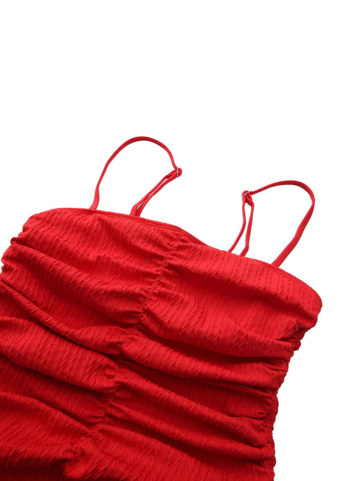 1940s Solid Ruched Spaghetti Strap One-Piece Swimsuit - Image 4