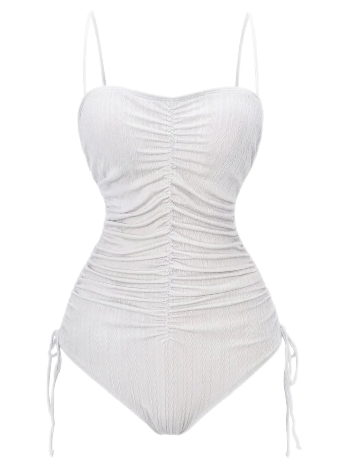 1940s Solid Ruched Spaghetti Strap One-Piece Swimsuit - Image 9