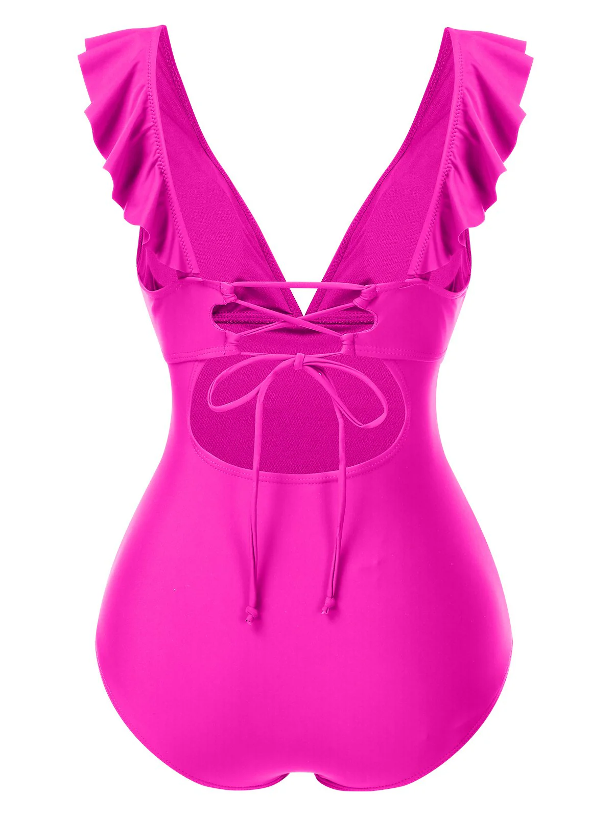 1940s Solid Ruffle Collar Lace-Up Swimsuit - Image 11