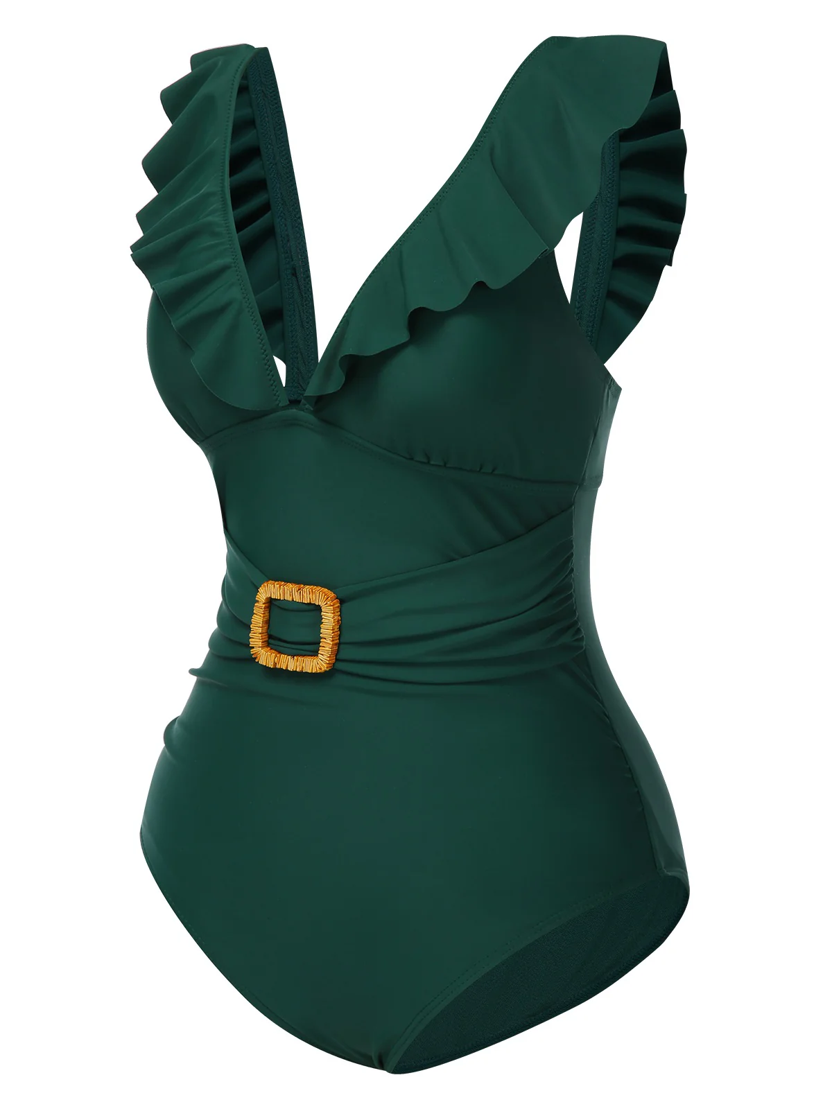 1940s Solid Ruffle Collar Lace-Up Swimsuit - Image 2