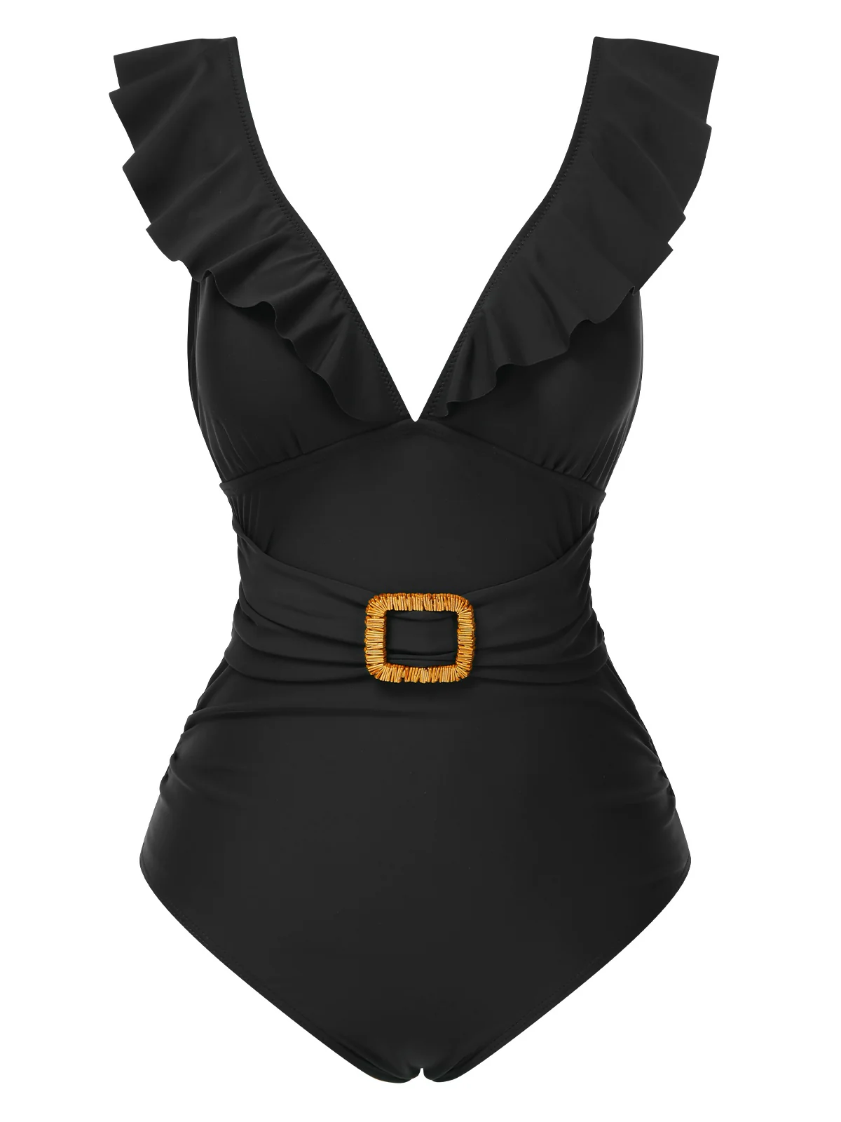 1940s Solid Ruffle Collar Lace-Up Swimsuit - Image 5
