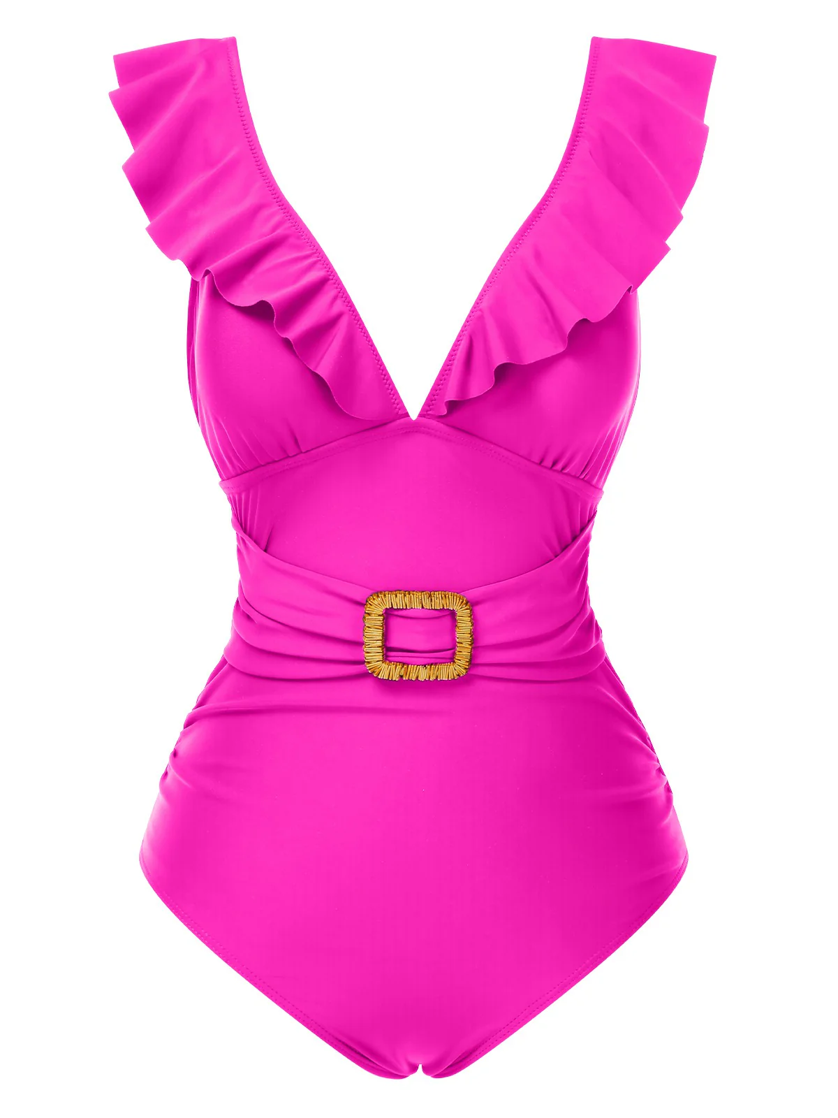 1940s Solid Ruffle Collar Lace-Up Swimsuit - Image 9