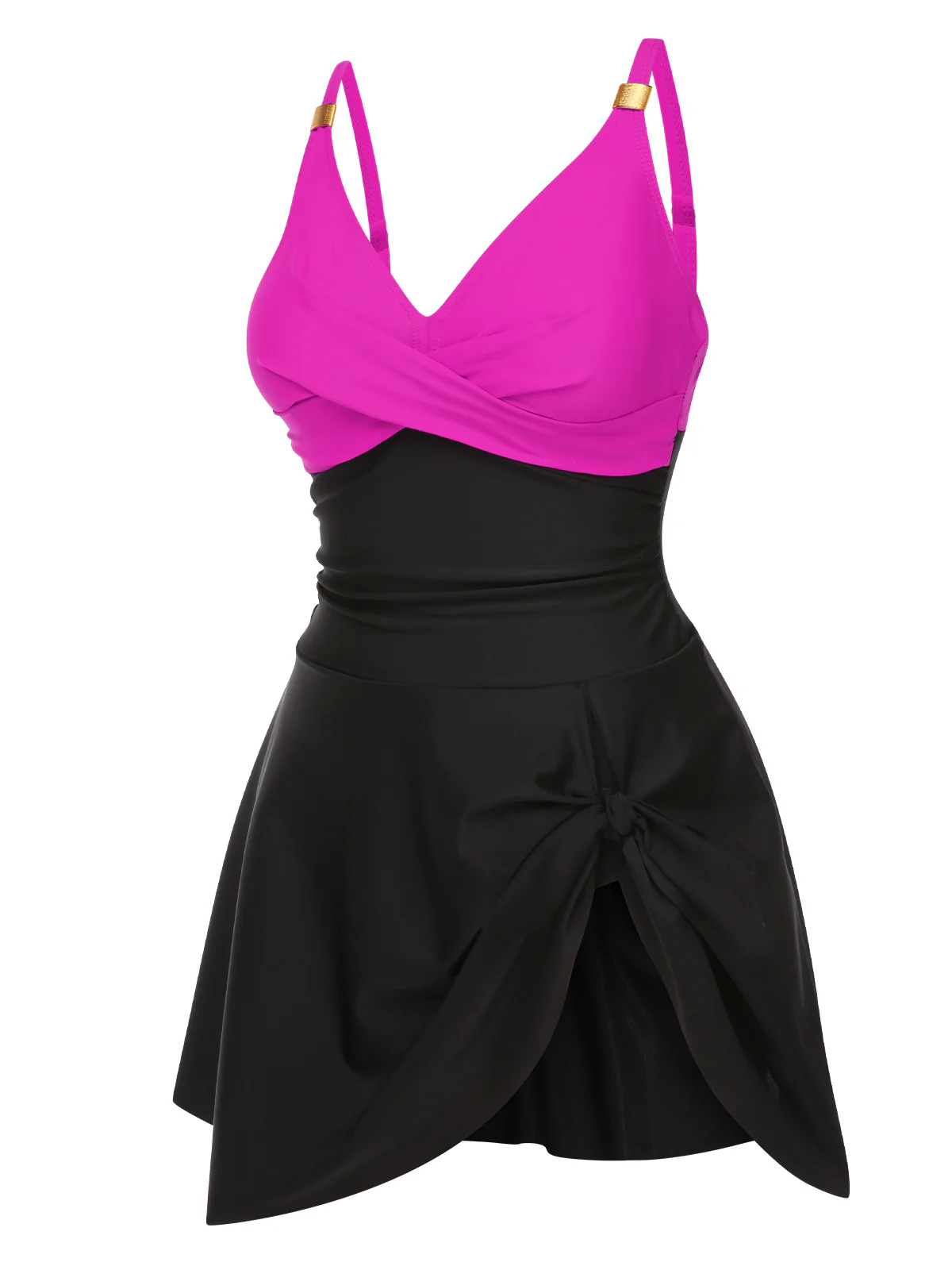 1940s Solid Ruffle Patchwork Twist Swimdress - Image 2
