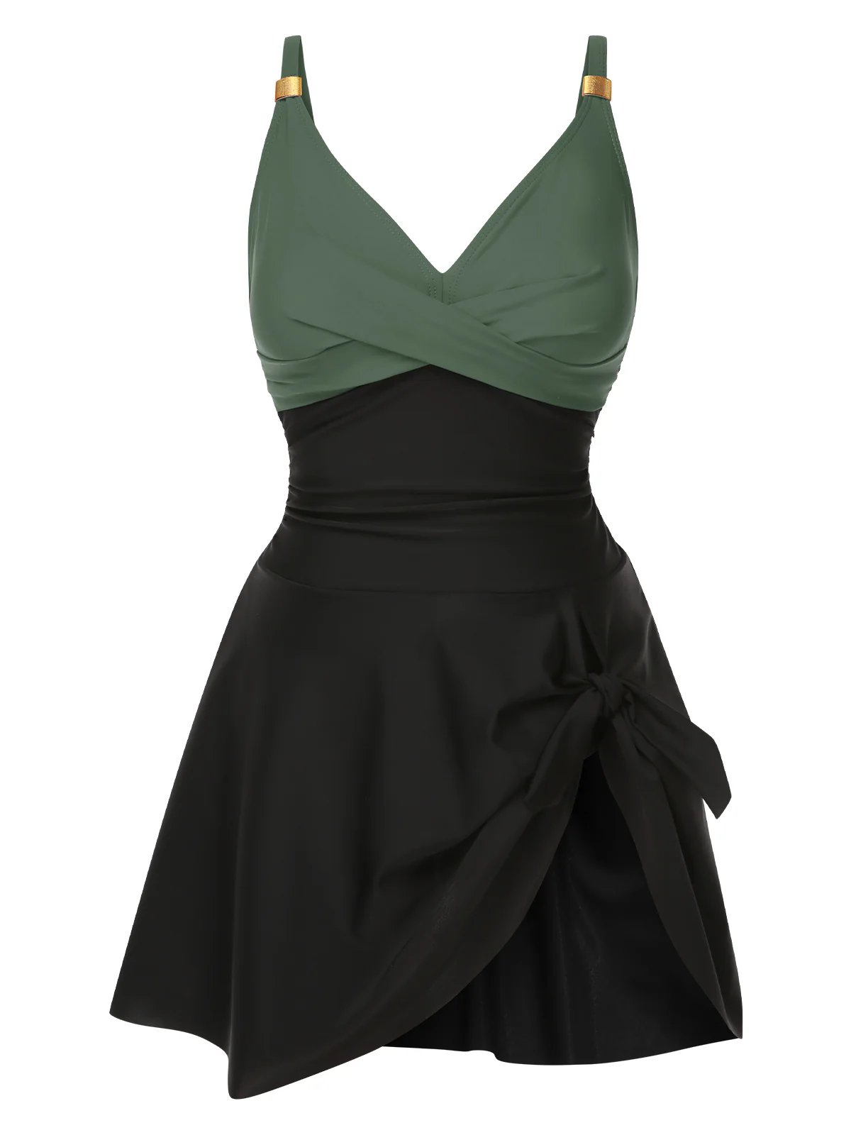 1940s Solid Ruffle Patchwork Twist Swimdress - Image 4