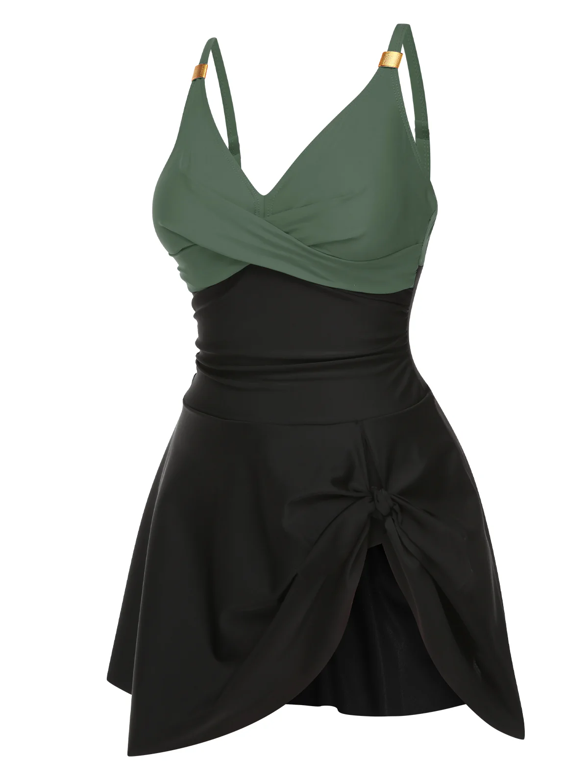 1940s Solid Ruffle Patchwork Twist Swimdress - Image 5