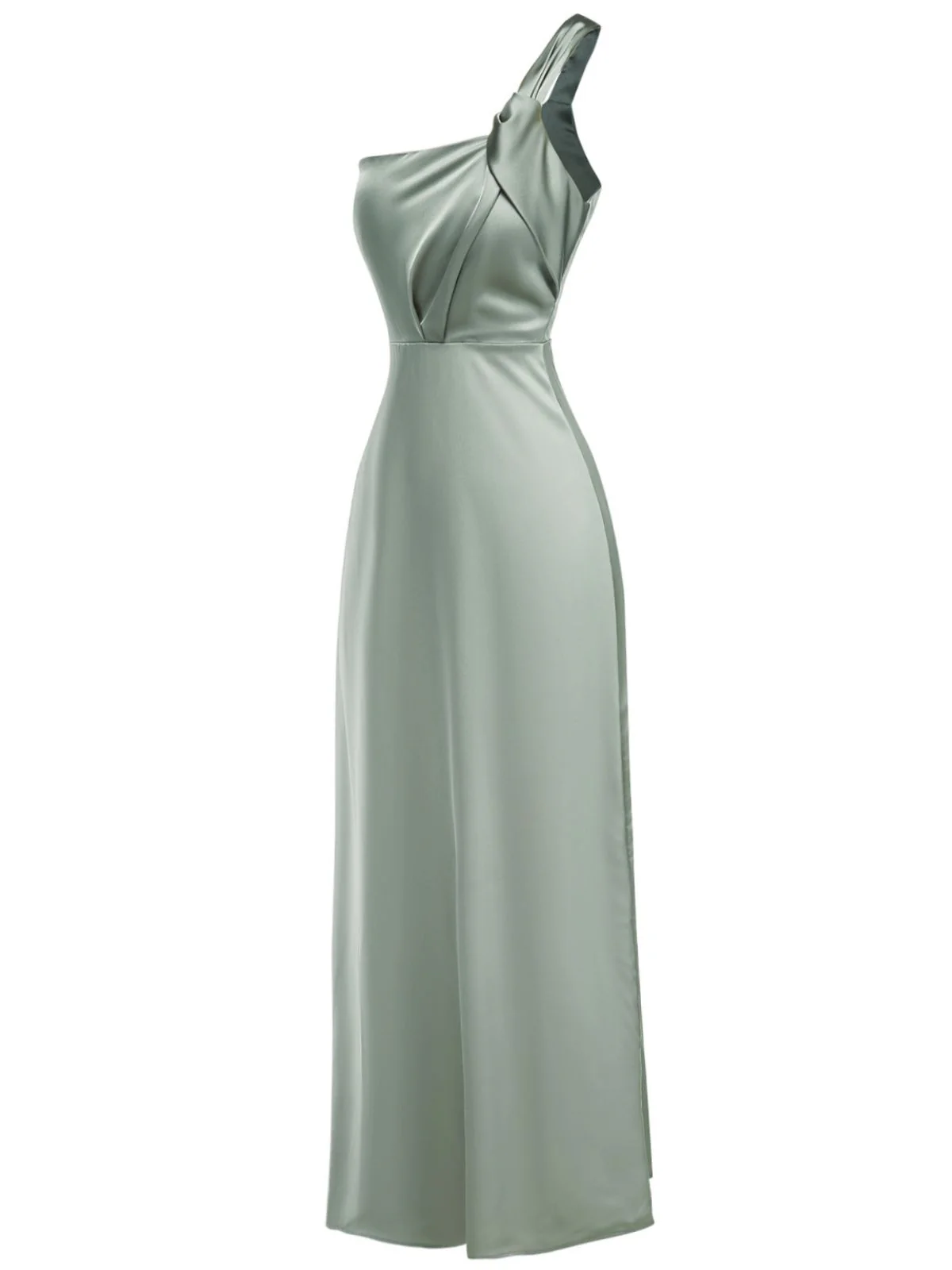 1940s Solid Satin One-Shoulder Dress - Image 6