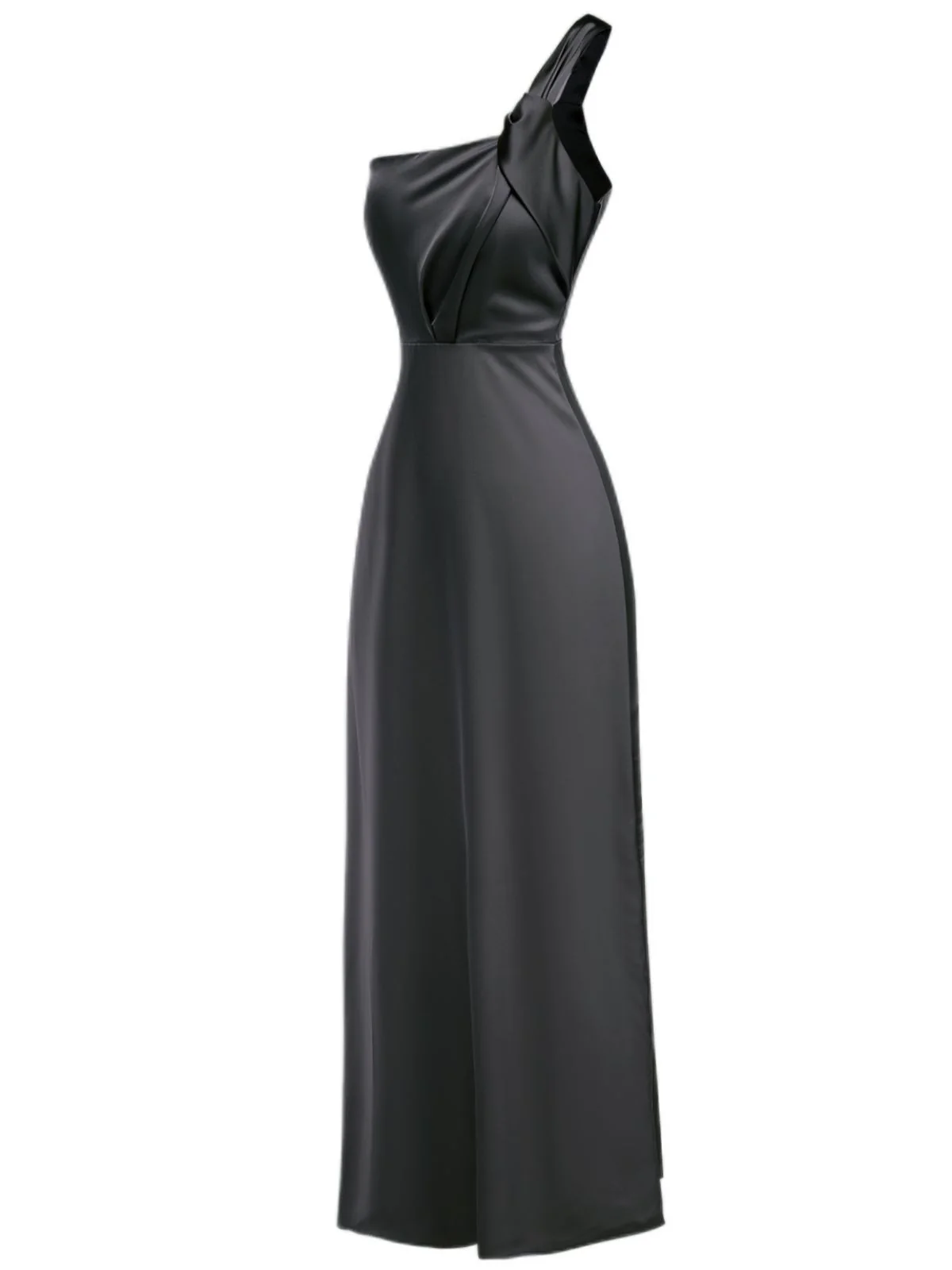 1940s Solid Satin One-Shoulder Dress - Image 3