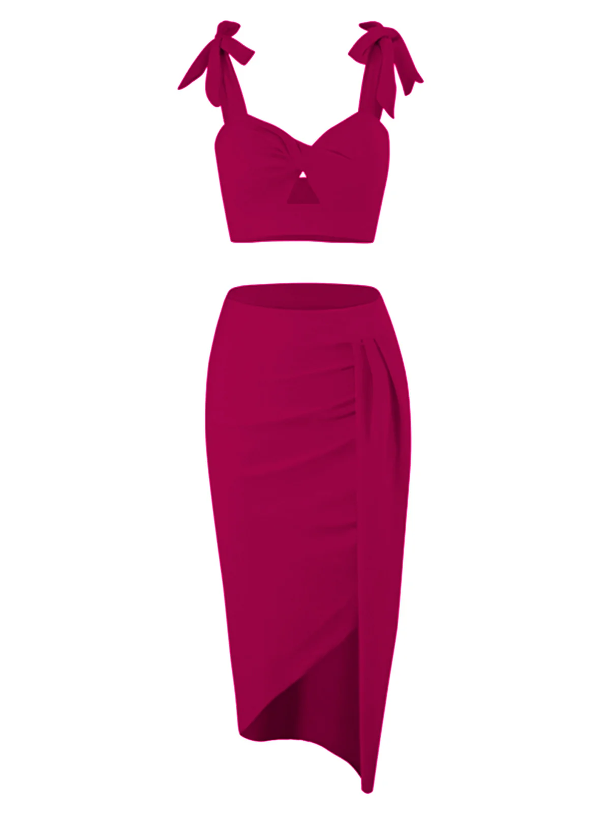 1940s Solid Shoulder Tie Hollow Swimsuit & Cove-Up - Image 2