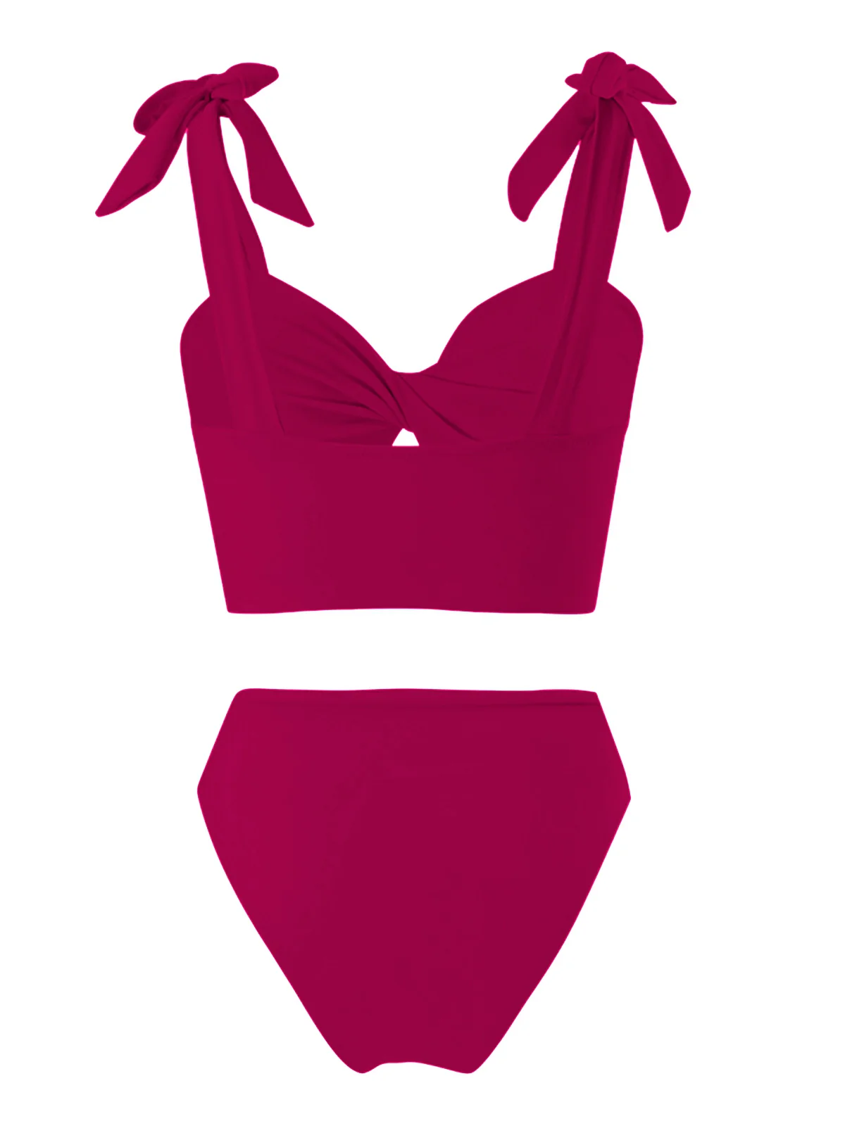 1940s Solid Shoulder Tie Hollow Swimsuit & Cove-Up - Image 4