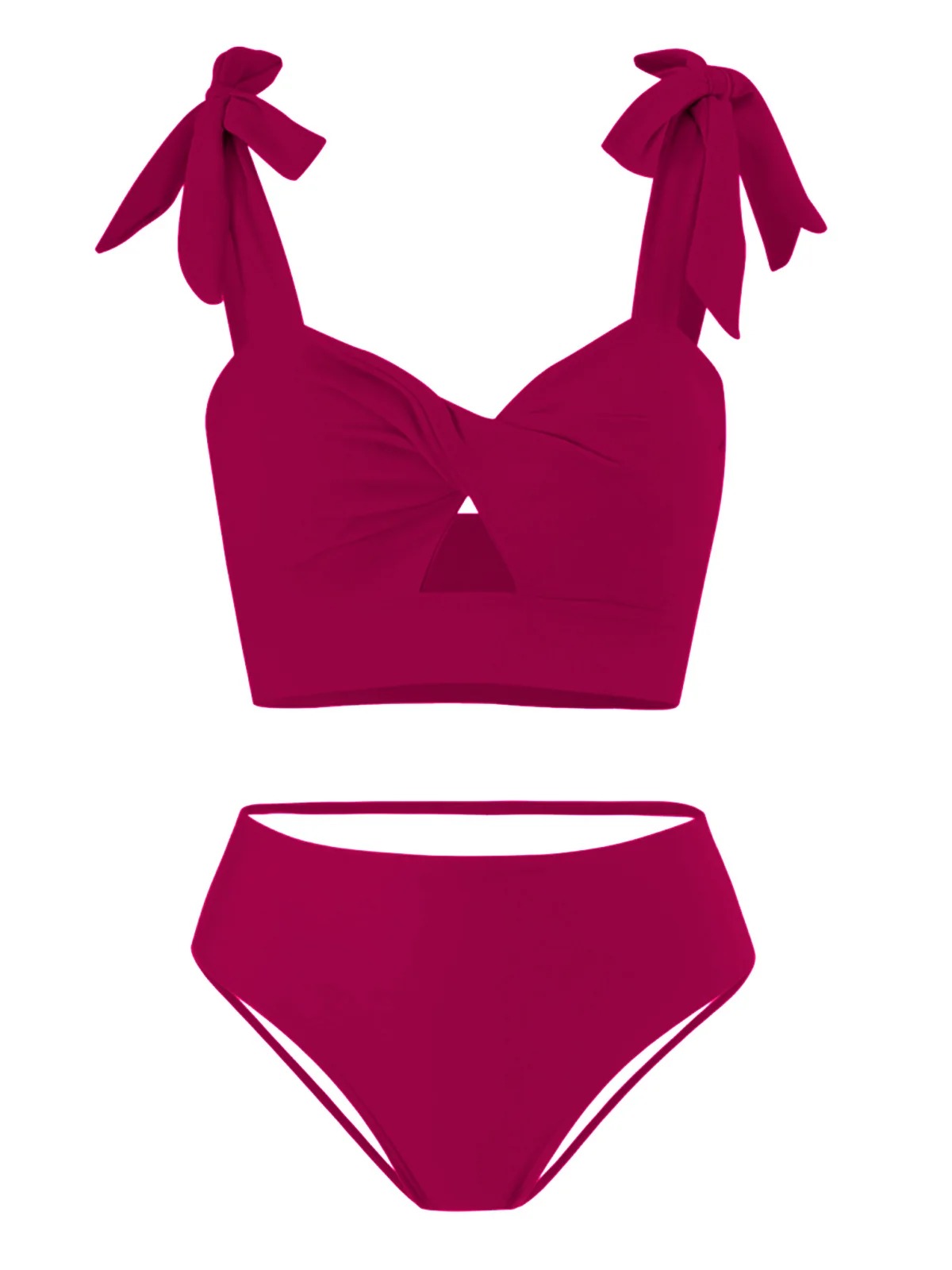 1940s Solid Shoulder Tie Hollow Swimsuit & Cove-Up - Image 5