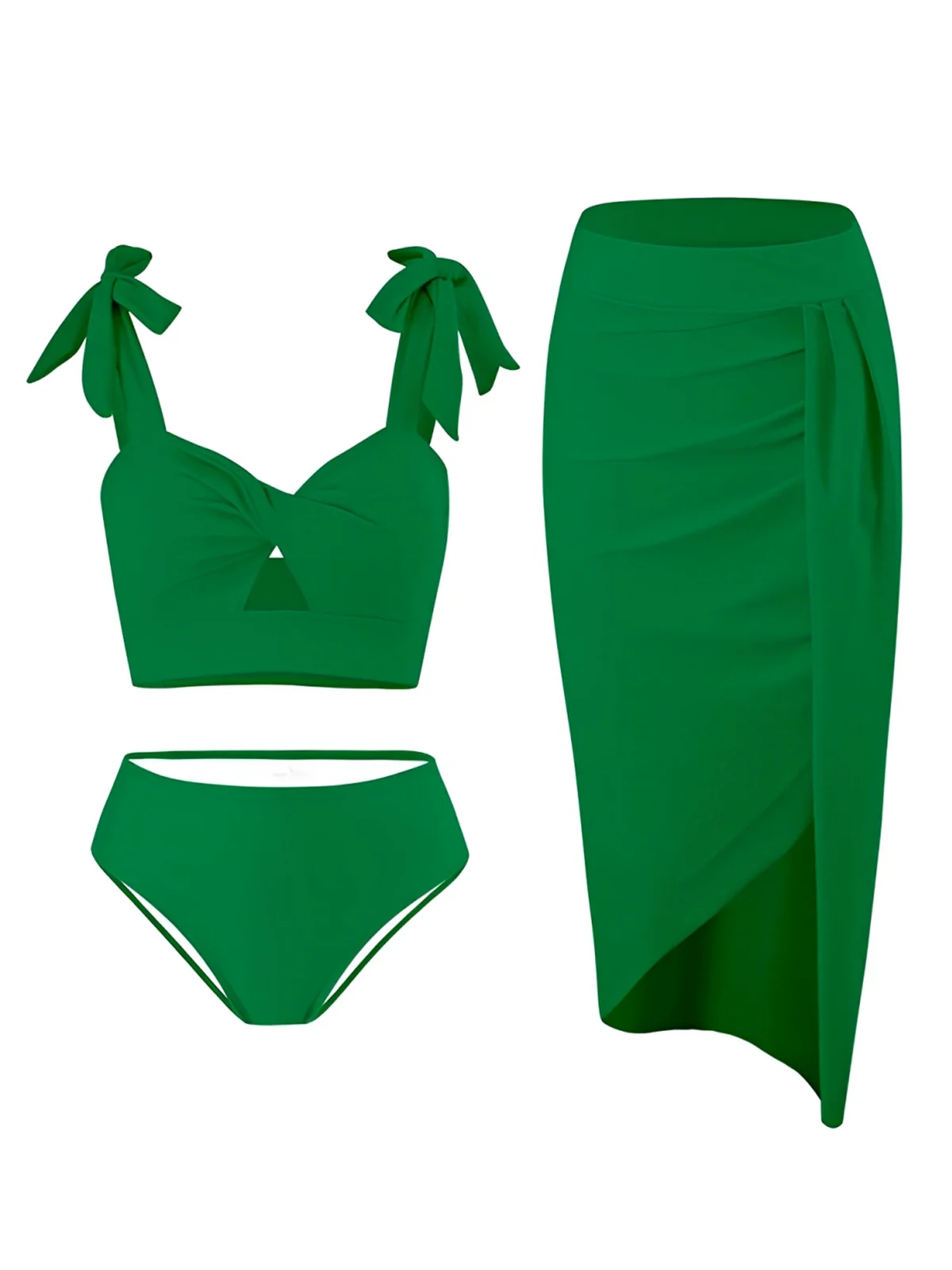 1940s Solid Shoulder Tie Hollow Swimsuit & Cove-Up - Image 6
