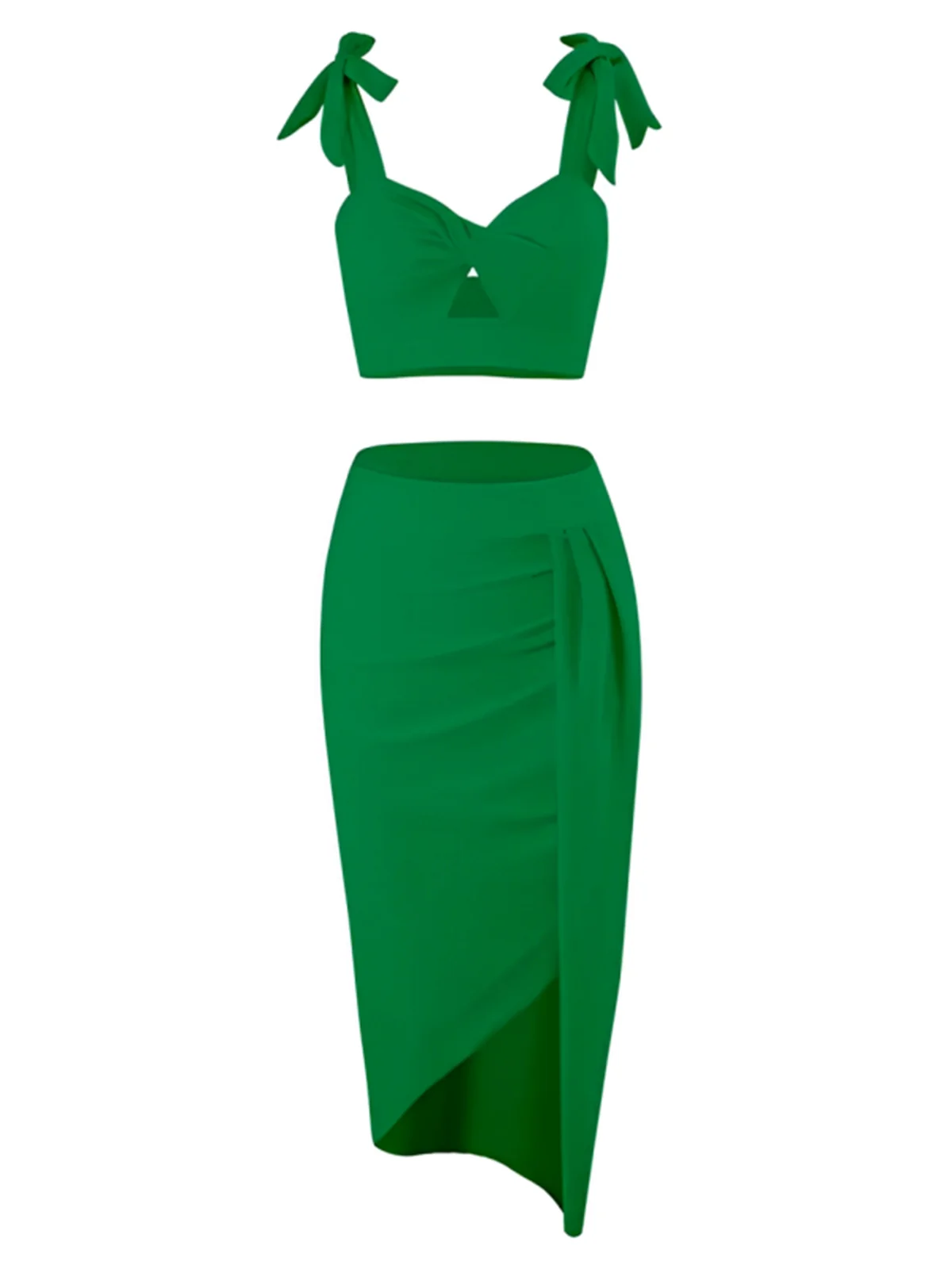 1940s Solid Shoulder Tie Hollow Swimsuit & Cove-Up - Image 8