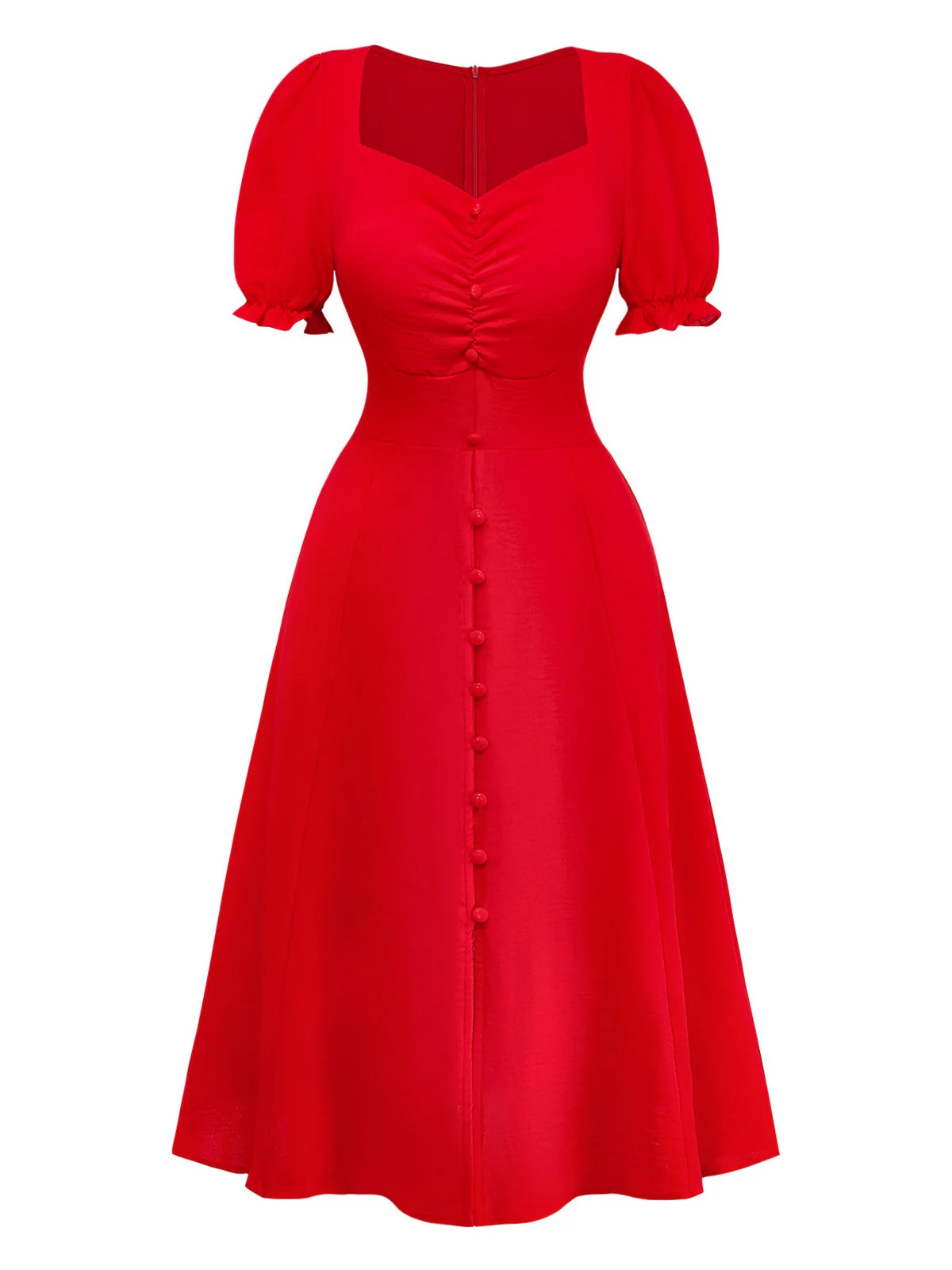1940s Solid Single-Breasted Empire Waist Dress - Image 2