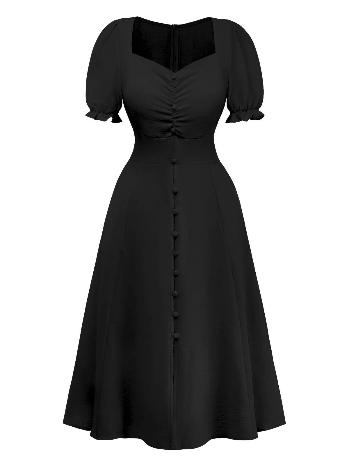 1940s Solid Single-Breasted Empire Waist Dress - Image 8