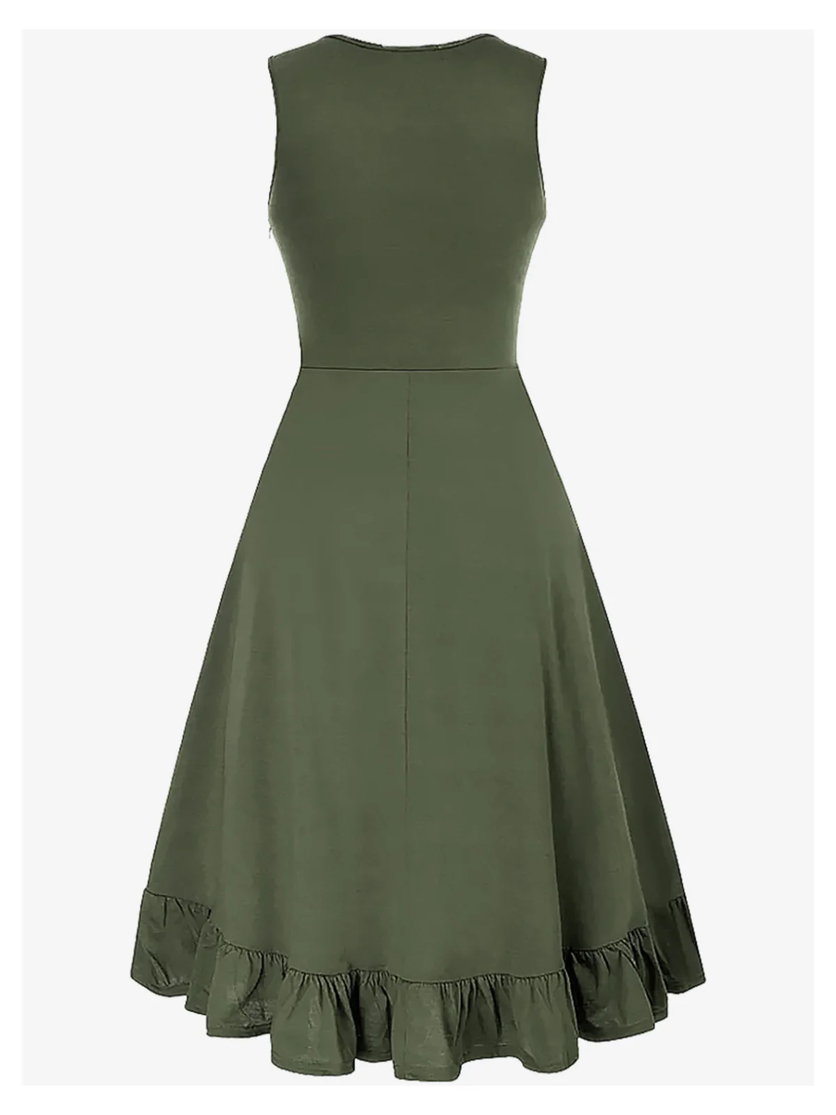1940s Solid Sleeveless Drawstring Lace-Up Dress - Image 3