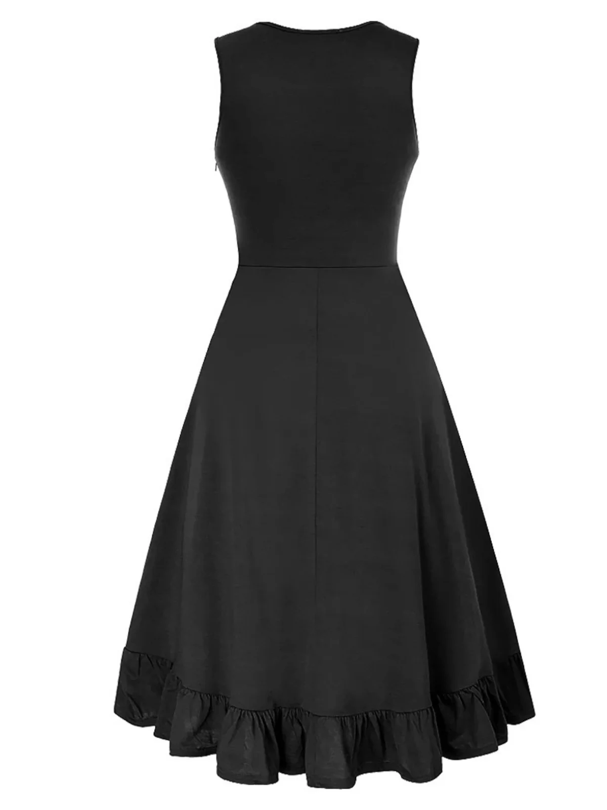 1940s Solid Sleeveless Drawstring Lace-Up Dress - Image 6