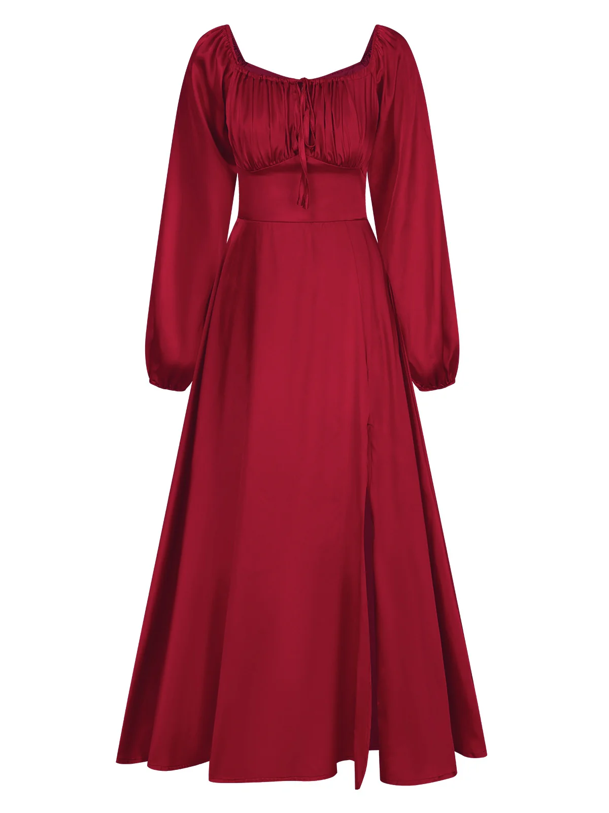 1940s Solid Square Neck Pleated Dress - Image 2