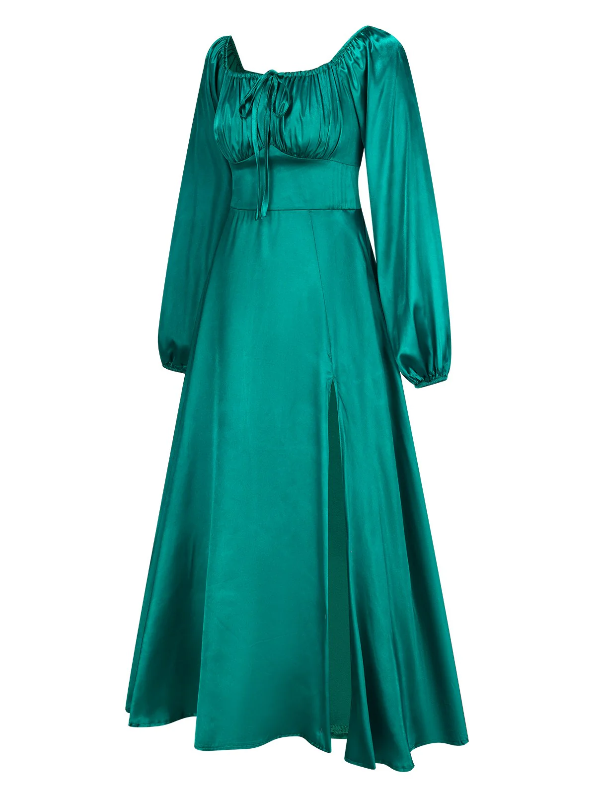 1940s Solid Square Neck Pleated Dress - Image 4