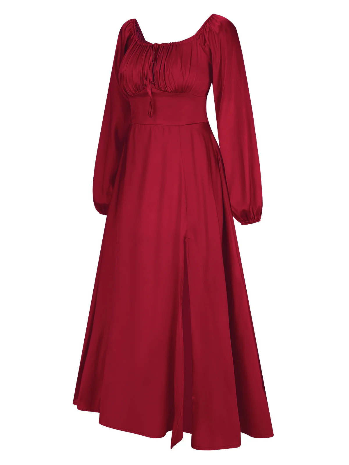 1940s Solid Square Neck Pleated Dress - Image 7