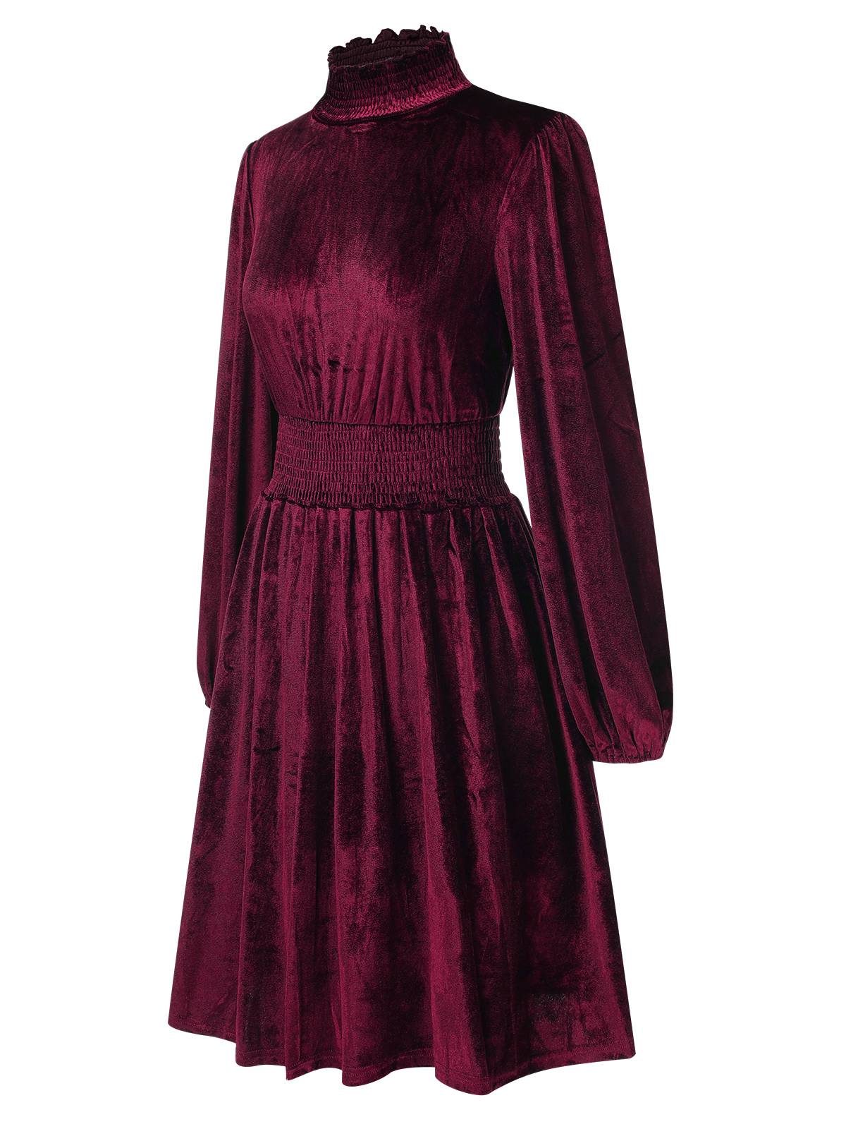 1940s Solid Stand Collar Velvet Dress - Image 2
