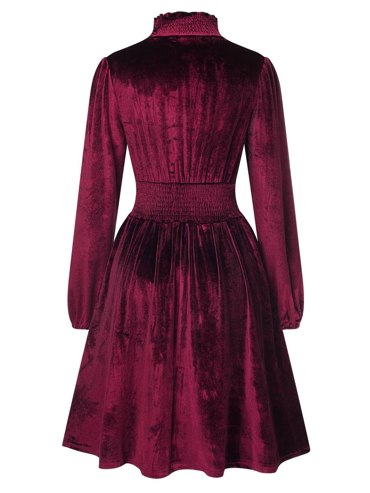1940s Solid Stand Collar Velvet Dress - Image 3