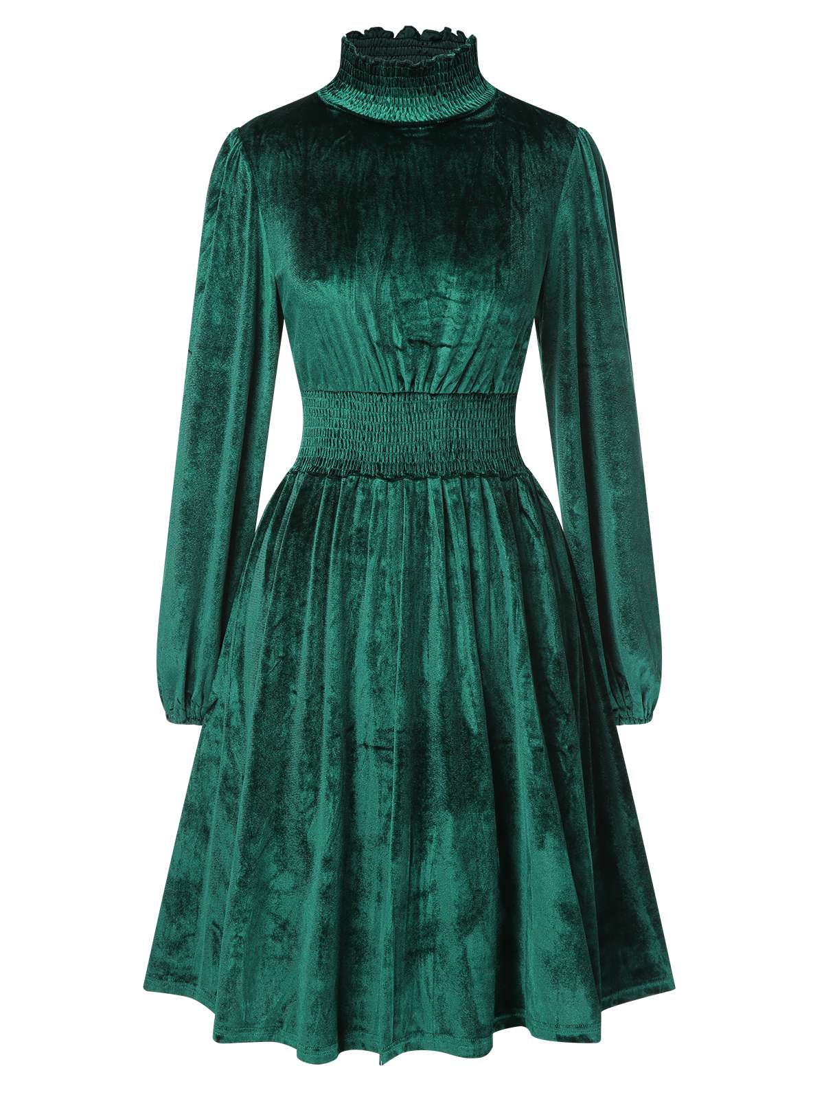 1940s Solid Stand Collar Velvet Dress - Image 5