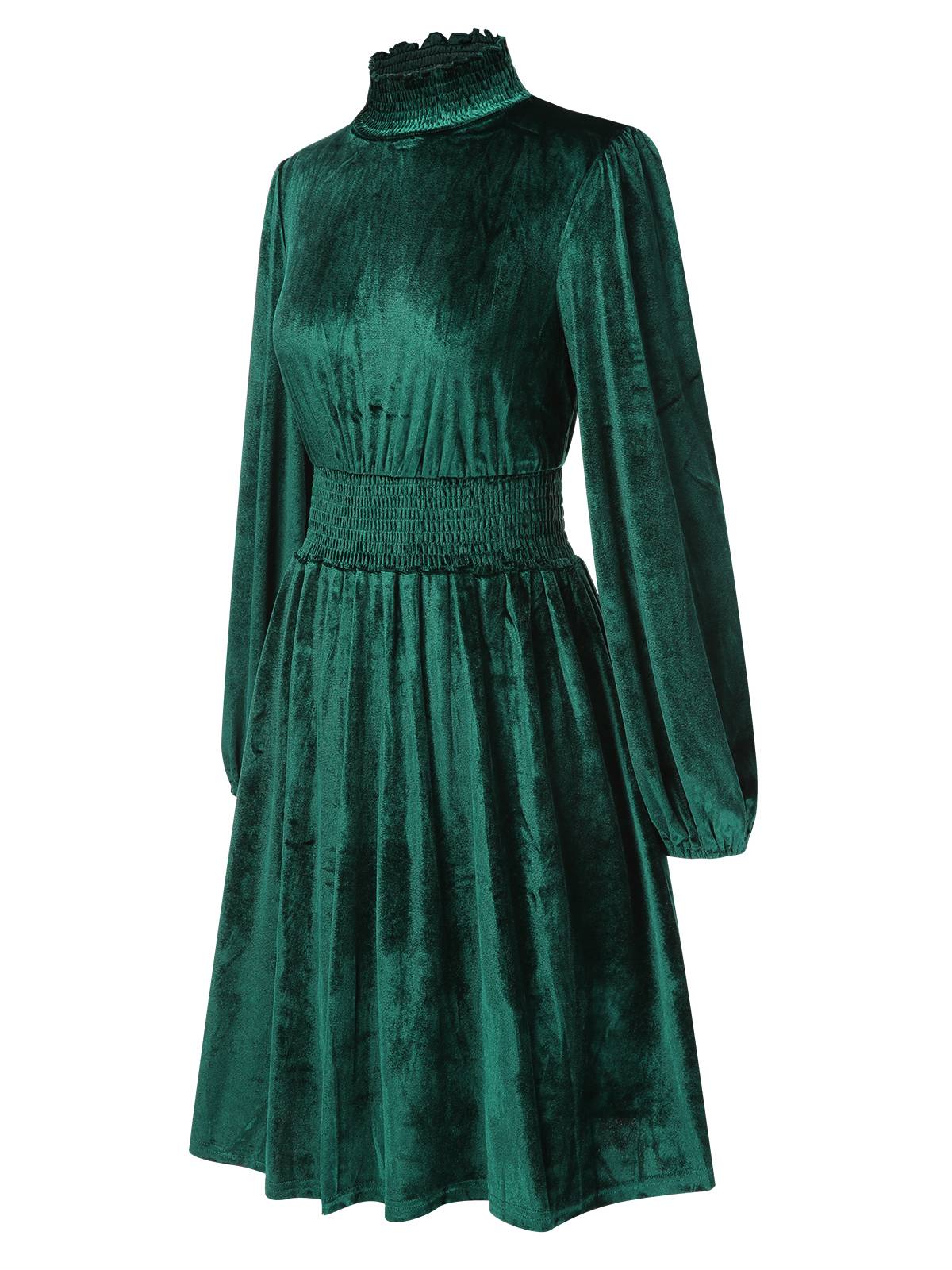 1940s Solid Stand Collar Velvet Dress - Image 6