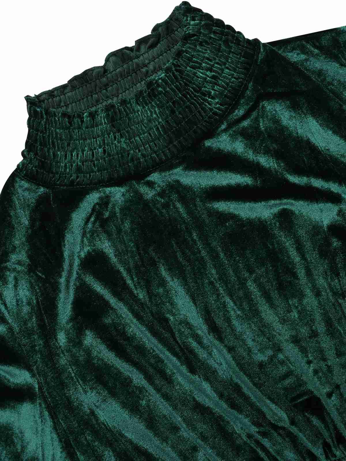 1940s Solid Stand Collar Velvet Dress - Image 8