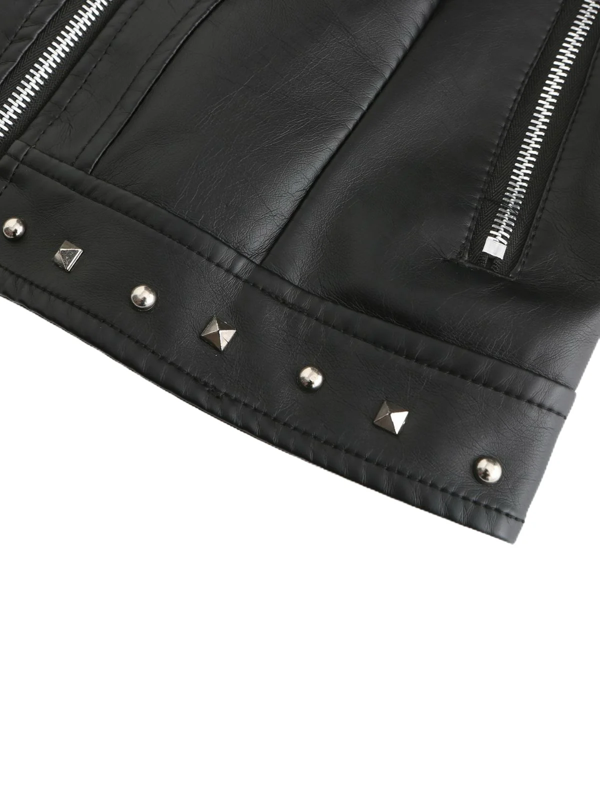 1940s Solid Studded Stand Collar Leather Jacket - Image 12