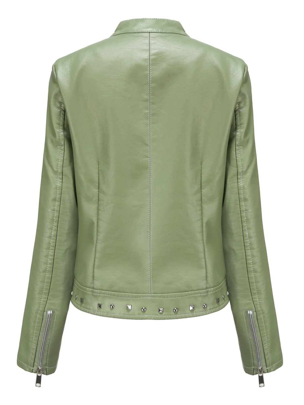 1940s Solid Studded Stand Collar Leather Jacket - Image 3