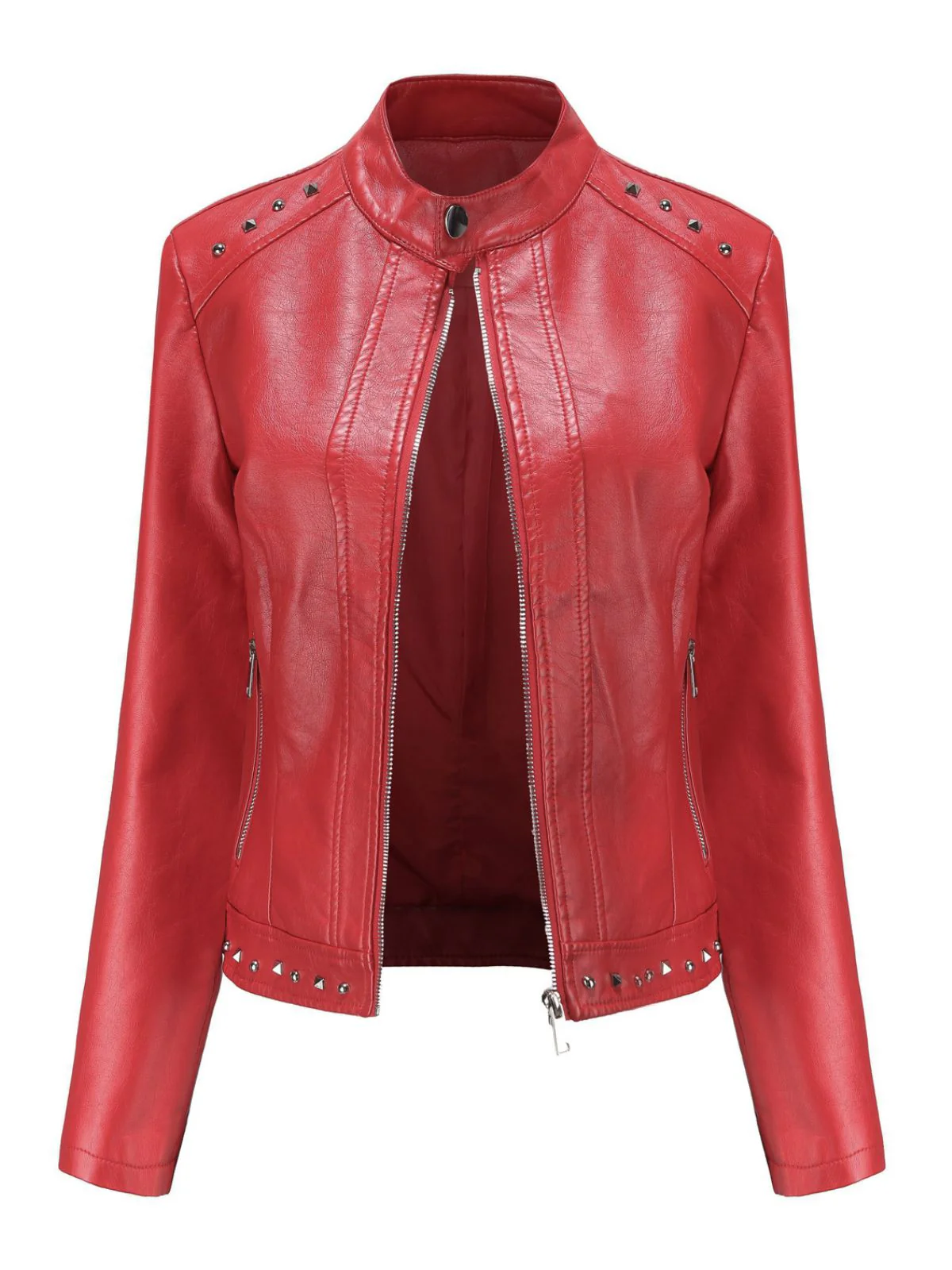 1940s Solid Studded Stand Collar Leather Jacket - Image 4