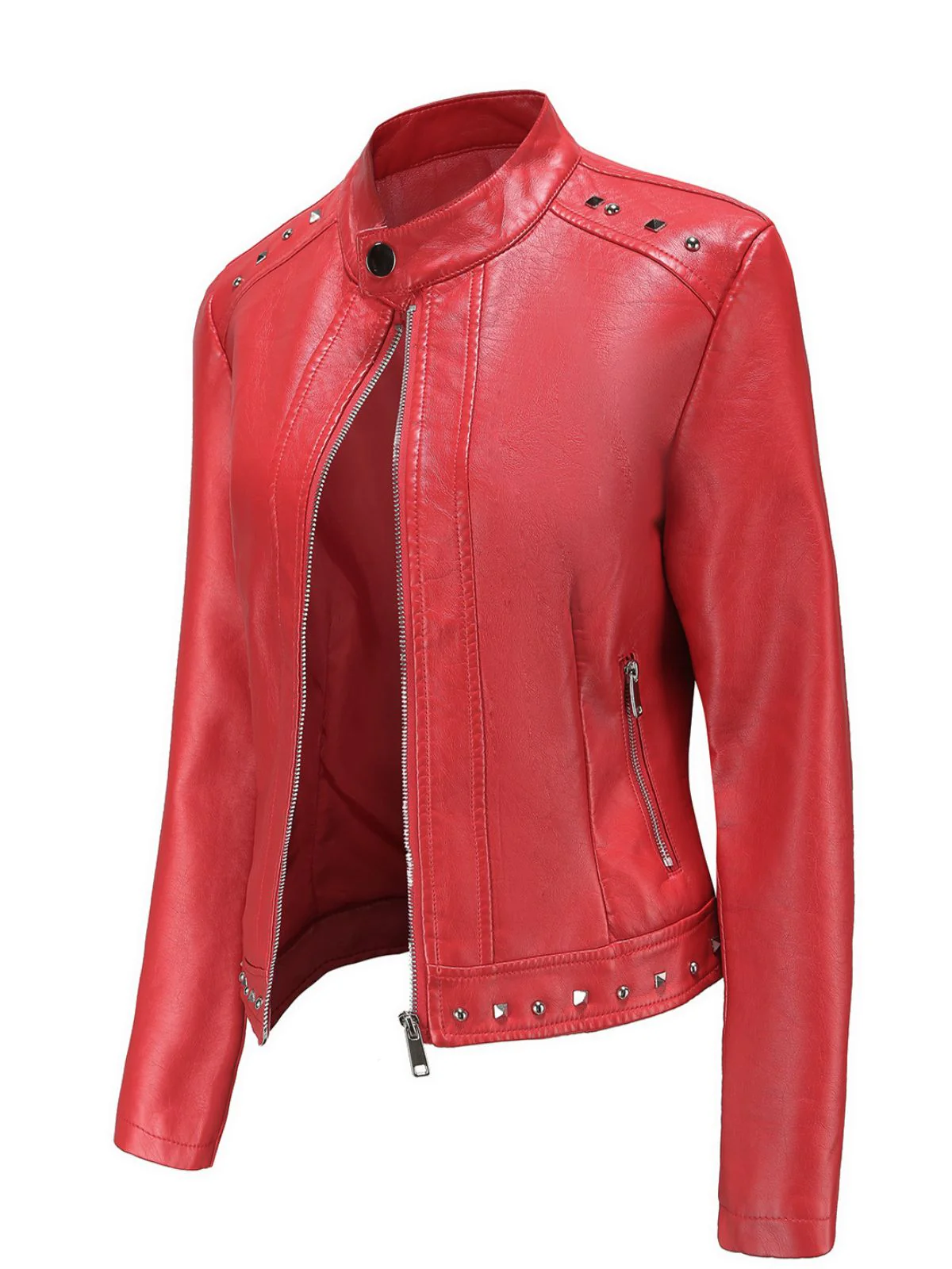 1940s Solid Studded Stand Collar Leather Jacket - Image 6