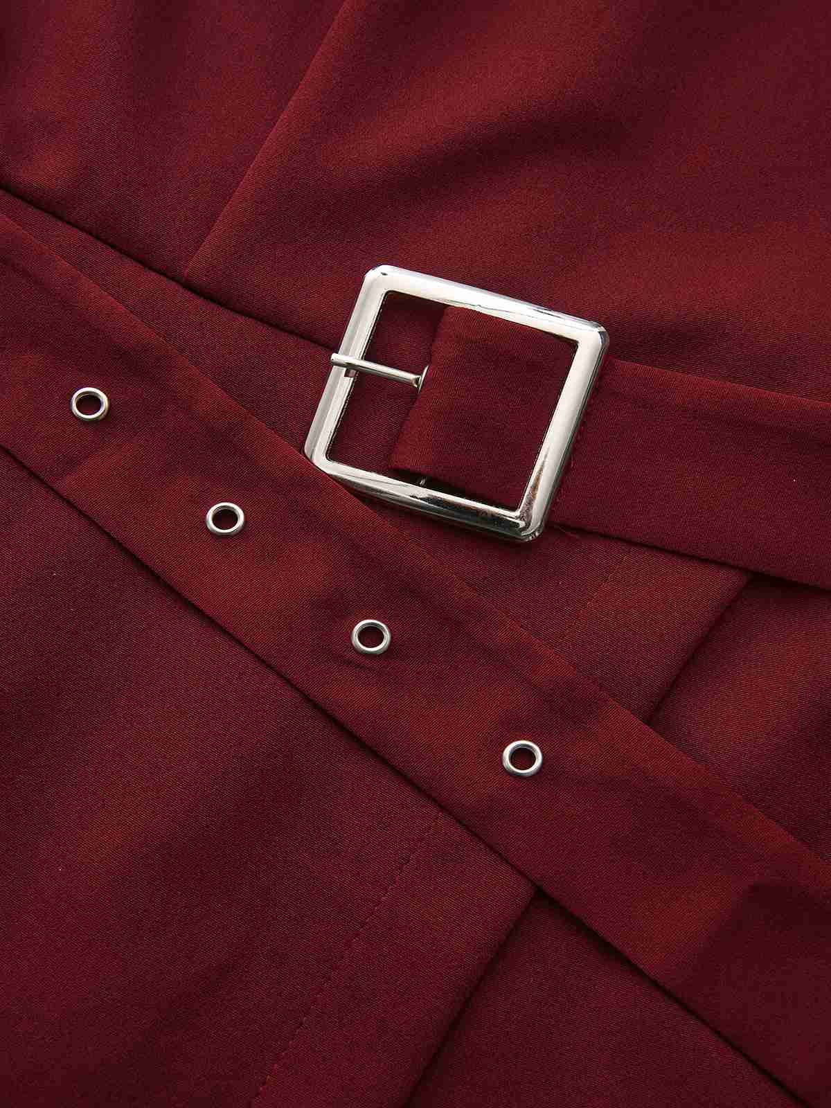 1940s Solid Turtleneck Belted Dress With Pocket - Image 3
