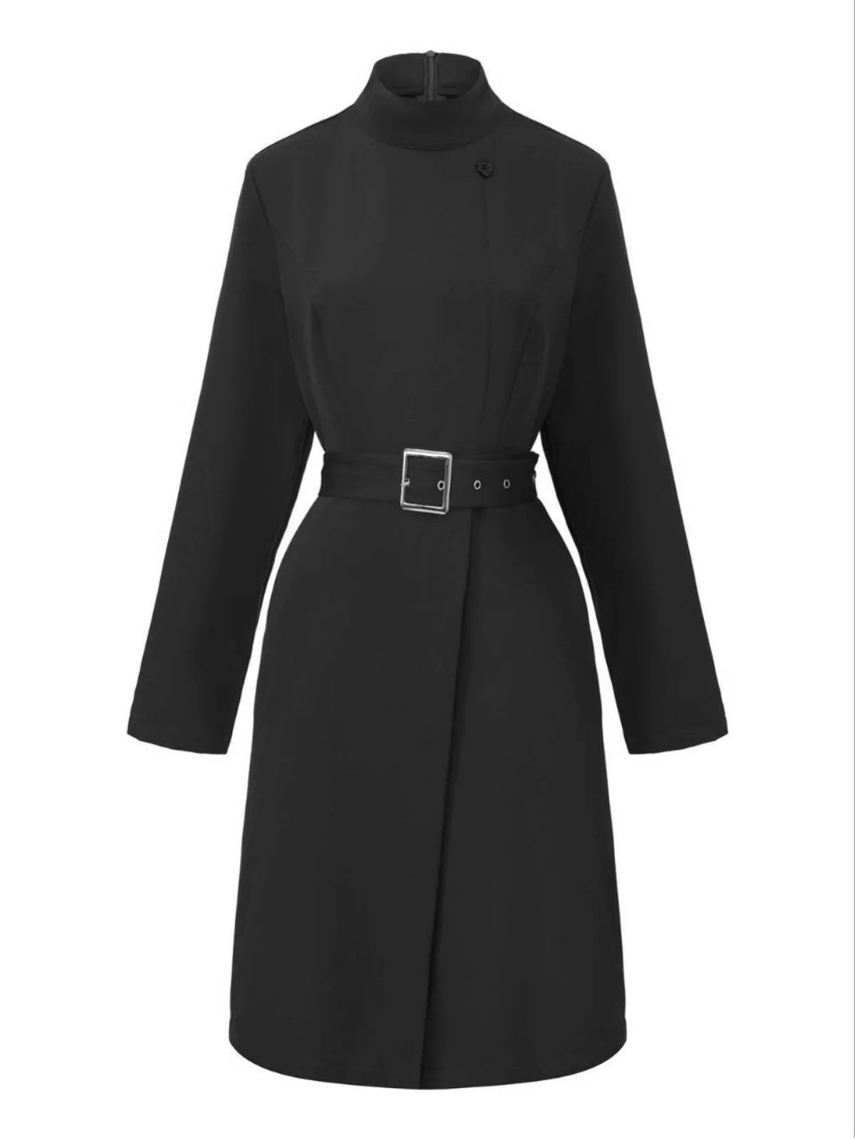 1940s Solid Turtleneck Belted Dress With Pocket - Image 7