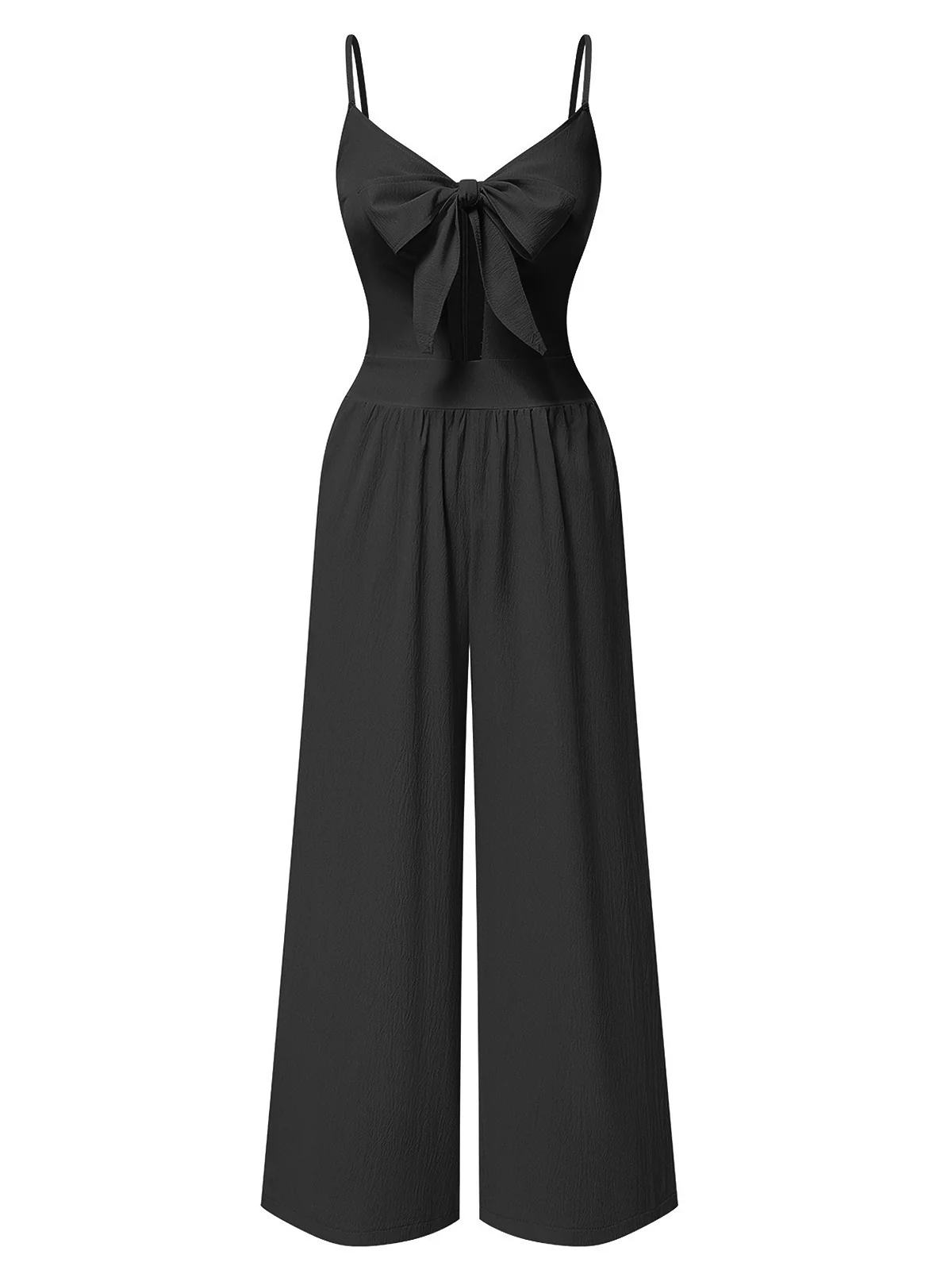1940s Solid V-Neck Hollow-Out Bow Straps Jumpsuit - Image 4