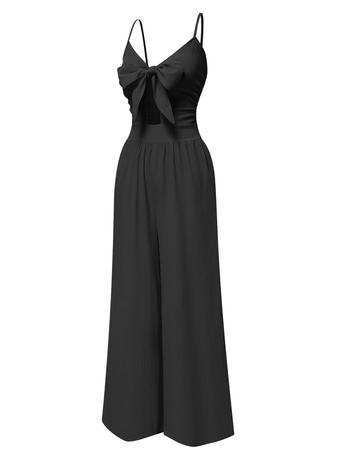 1940s Solid V-Neck Hollow-Out Bow Straps Jumpsuit - Image 5