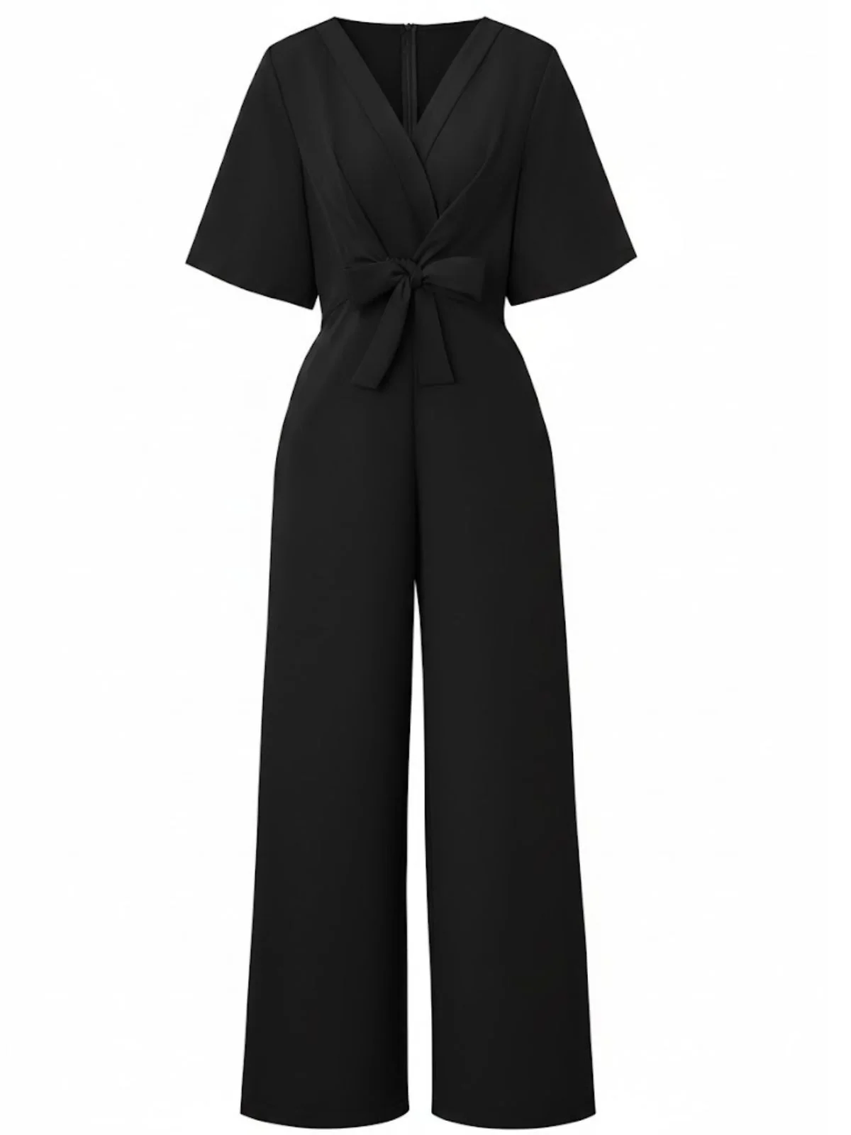 1940s Solid V-Neck Tie Short Sleeve Jumpsuit - Image 8