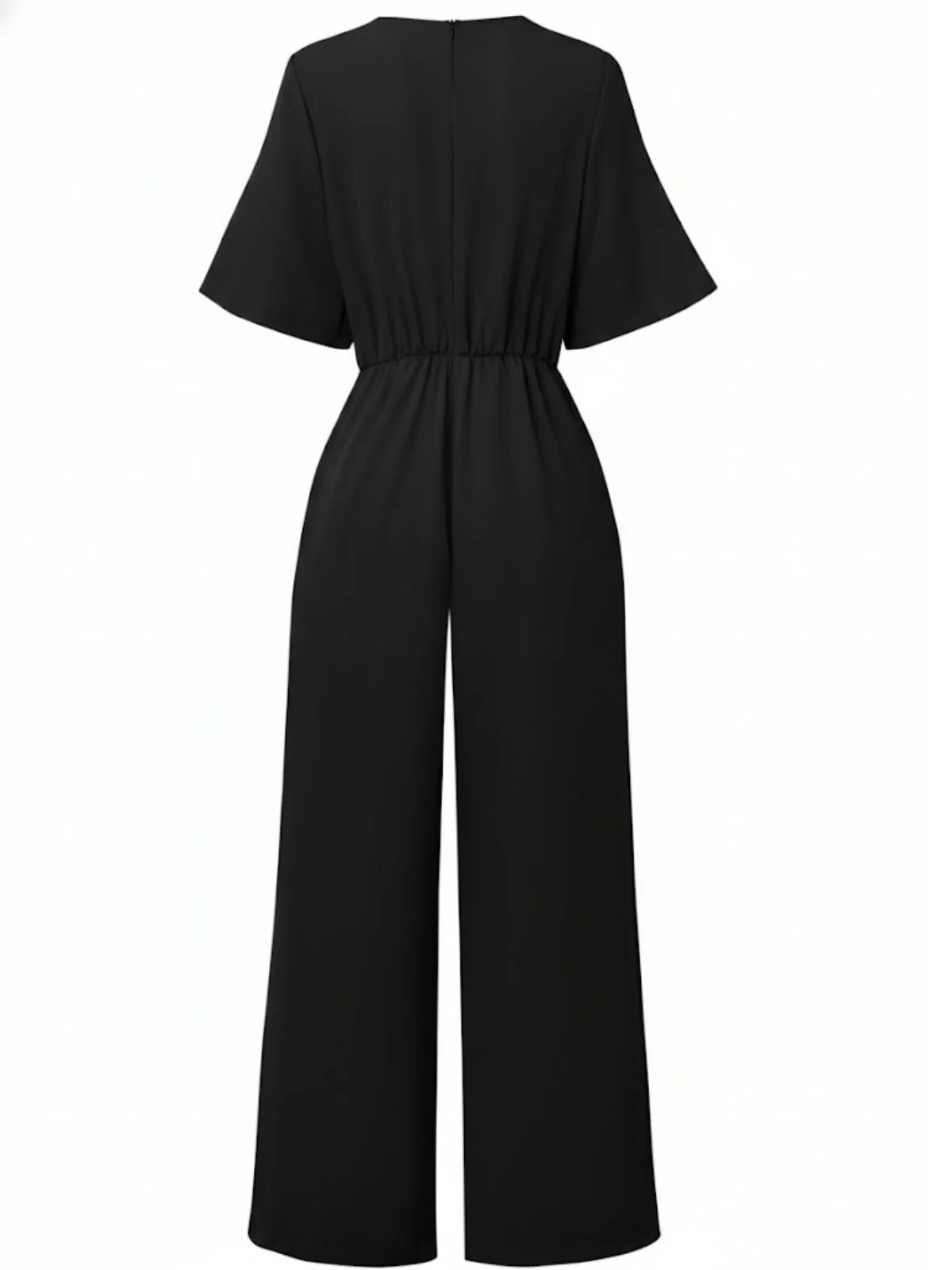1940s Solid V-Neck Tie Short Sleeve Jumpsuit - Image 9