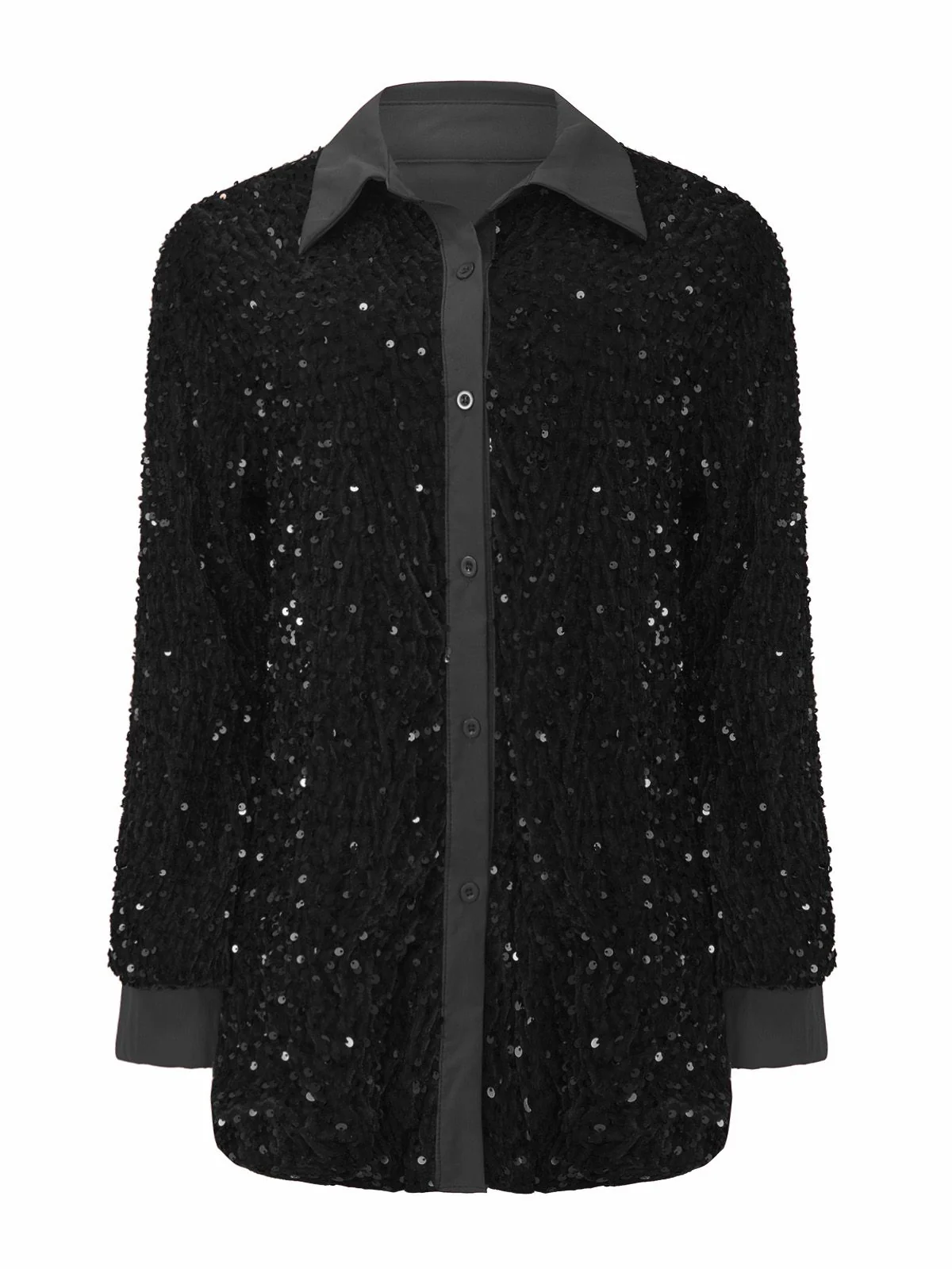 1940s Solid Velvet Sequined Lapel Blouse - Image 10