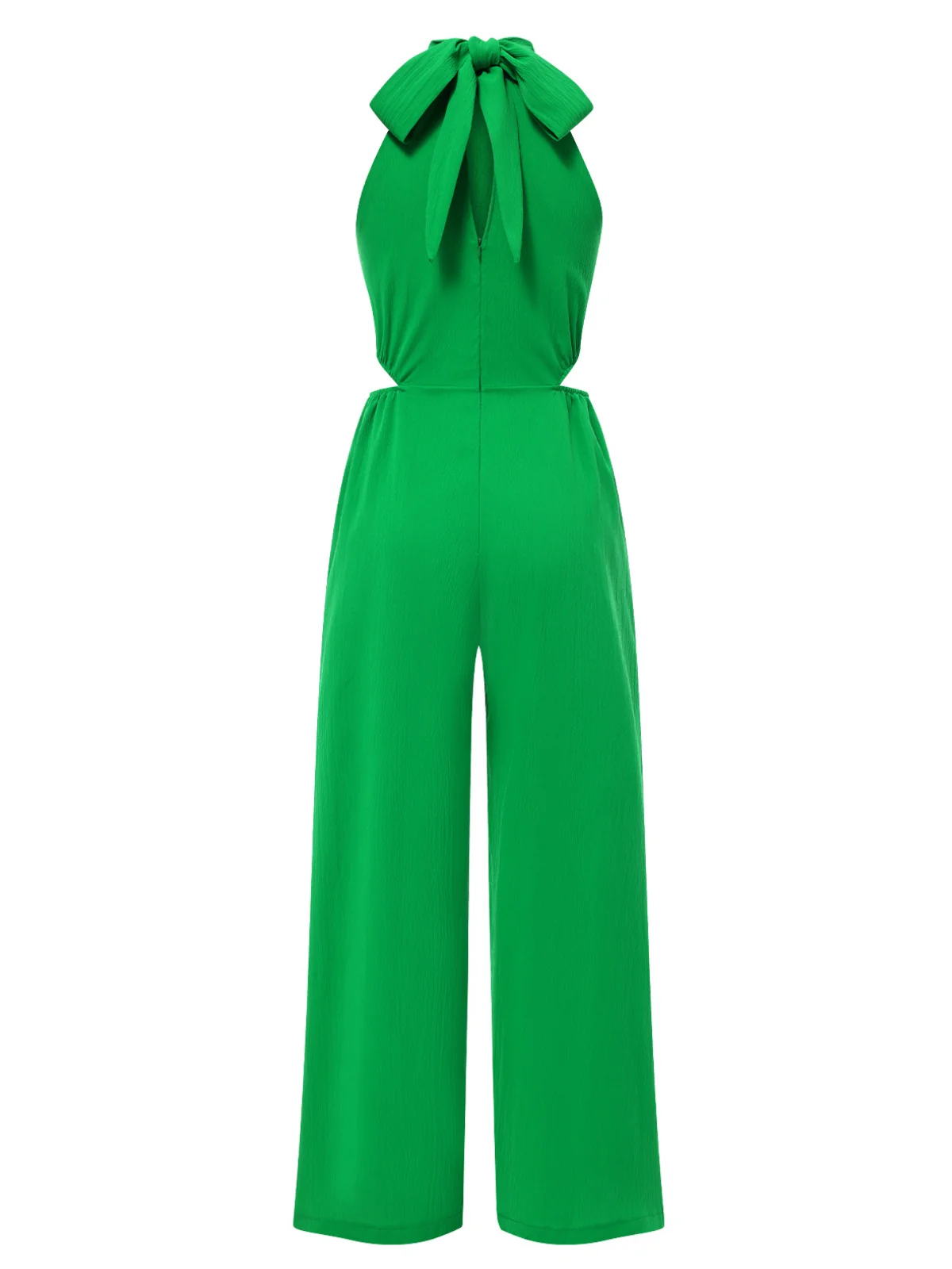 1940s Solid Waist Cutout Halter Wide-Leg Jumpsuit - Image 3